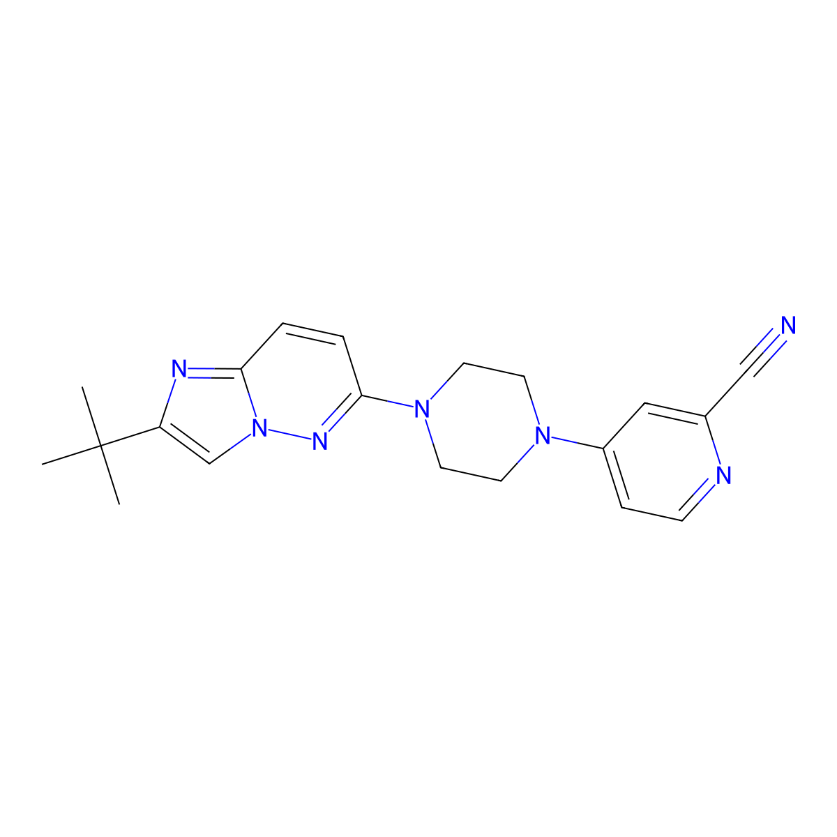 4-(4-{2-Tert-butylimidazo[1,2-b]pyridazin-6-yl}piperazin-1-yl)pyridine-2-carbonitrile molecular structure, CAS 2742030-43-7