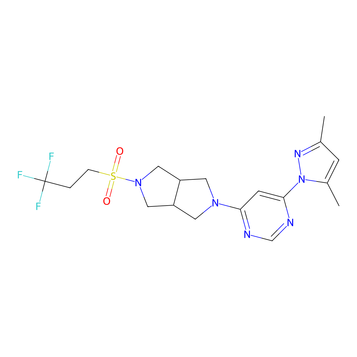 4-(3,5-dimethyl-1H-pyrazol-1-yl)-6-[5-(3,3,3-trifluoropropanesulfonyl)-octahydropyrrolo[3,4-c]pyrrol-2-yl]pyrimidine molecular structure, CAS 2742030-46-0