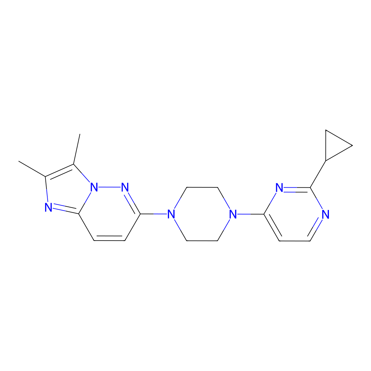 2-Cyclopropyl-4-(4-{2,3-dimethylimidazo[1,2-b]pyridazin-6-yl}piperazin-1-yl)pyrimidine molecular structure, CAS 2742030-51-7