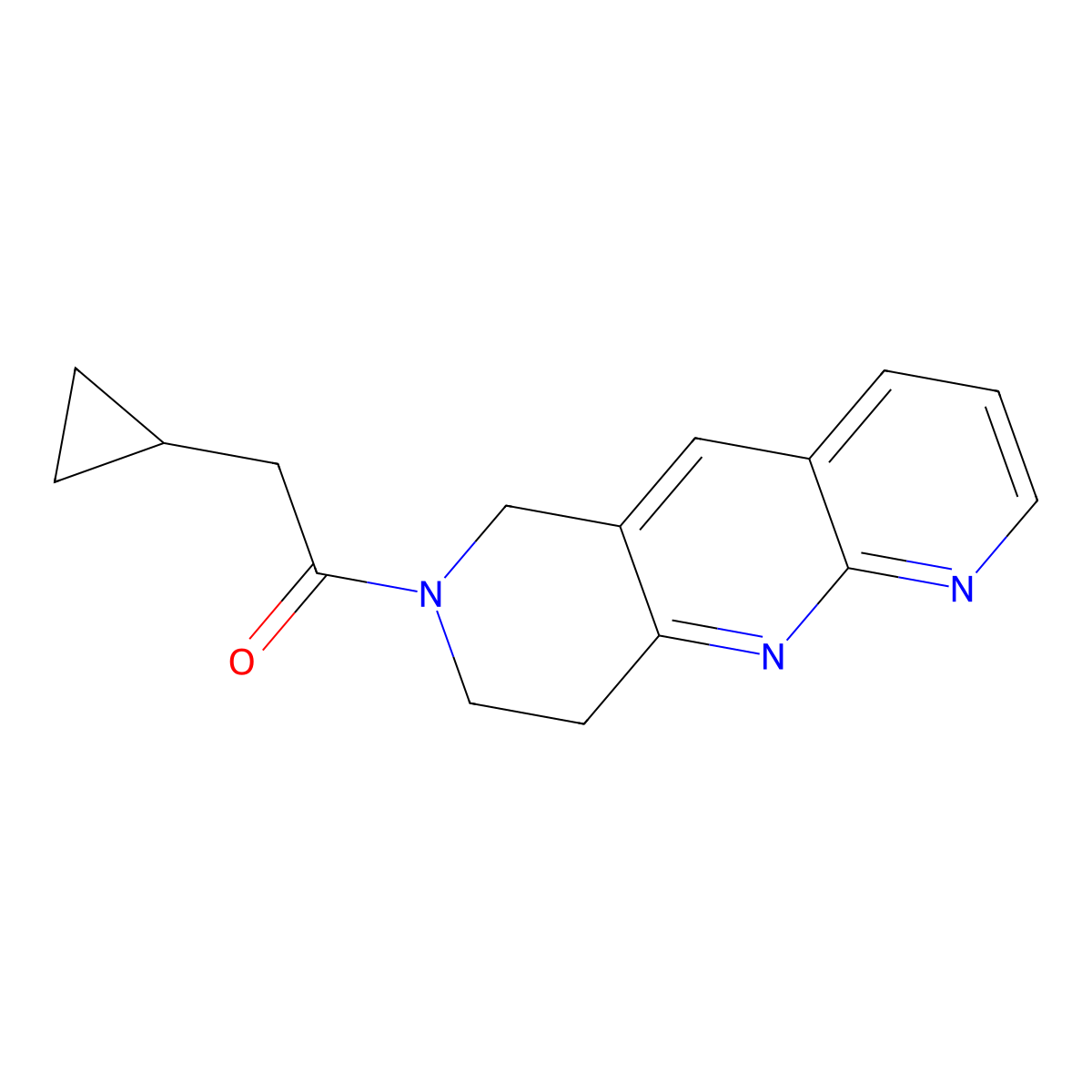 2-cyclopropyl-1-{6H,7H,8H,9H-pyrido[2,3-b]1,6-naphthyridin-7-yl}ethan-1-one molecular structure, CAS 2742030-52-8