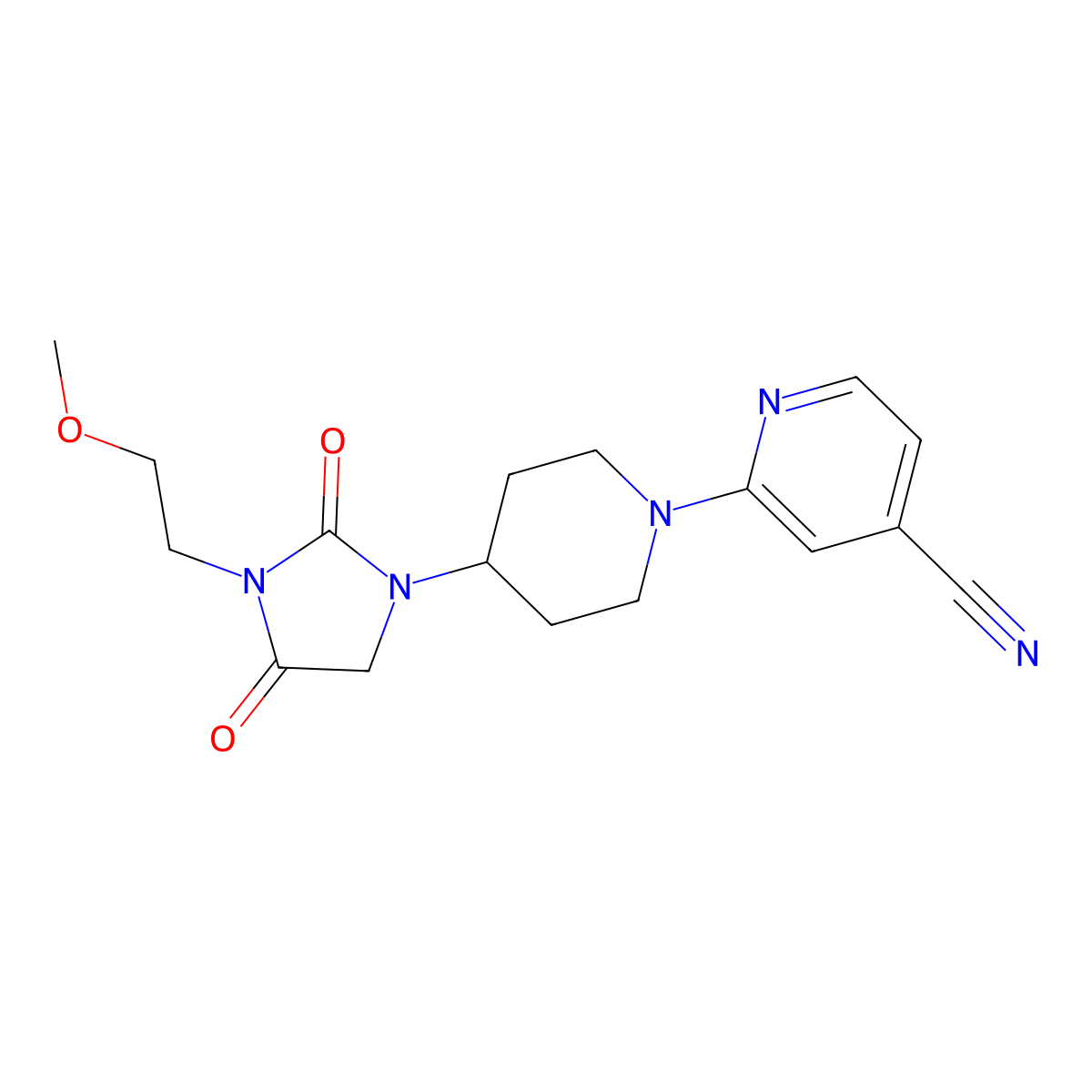2-{4-[3-(2-Methoxyethyl)-2,4-dioxoimidazolidin-1-yl]piperidin-1-yl}pyridine-4-carbonitrile molecular structure, CAS 2742030-54-0