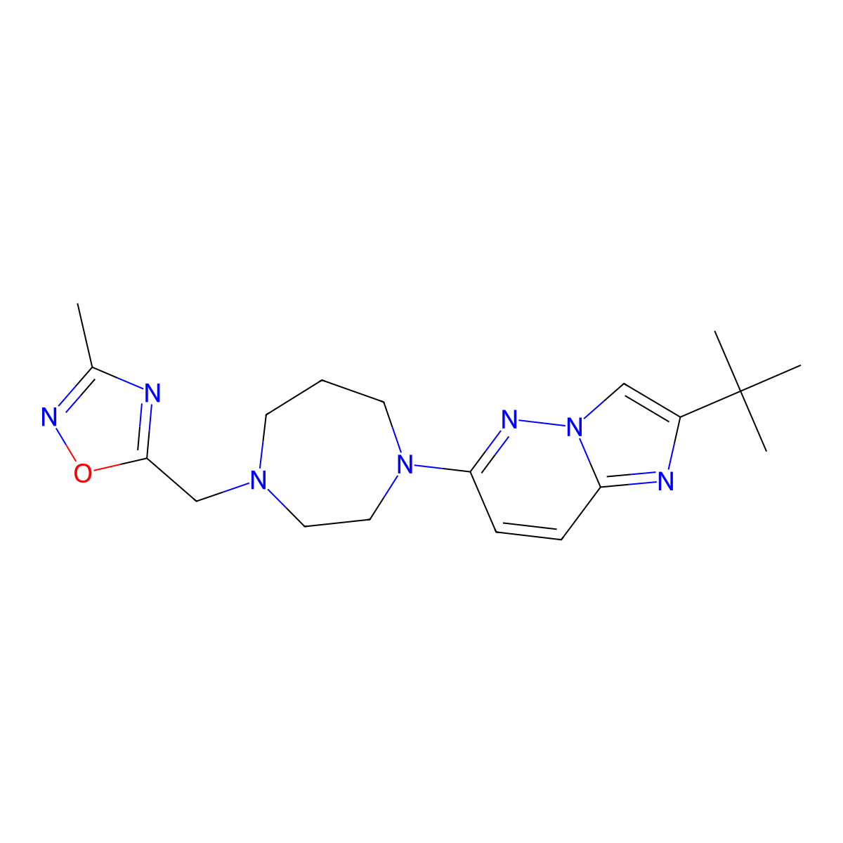 1-{2-Tert-butylimidazo[1,2-b]pyridazin-6-yl}-4-[(3-methyl-1,2,4-oxadiazol-5-yl)methyl]-1,4-diazepane molecular structure, CAS 2742030-59-5