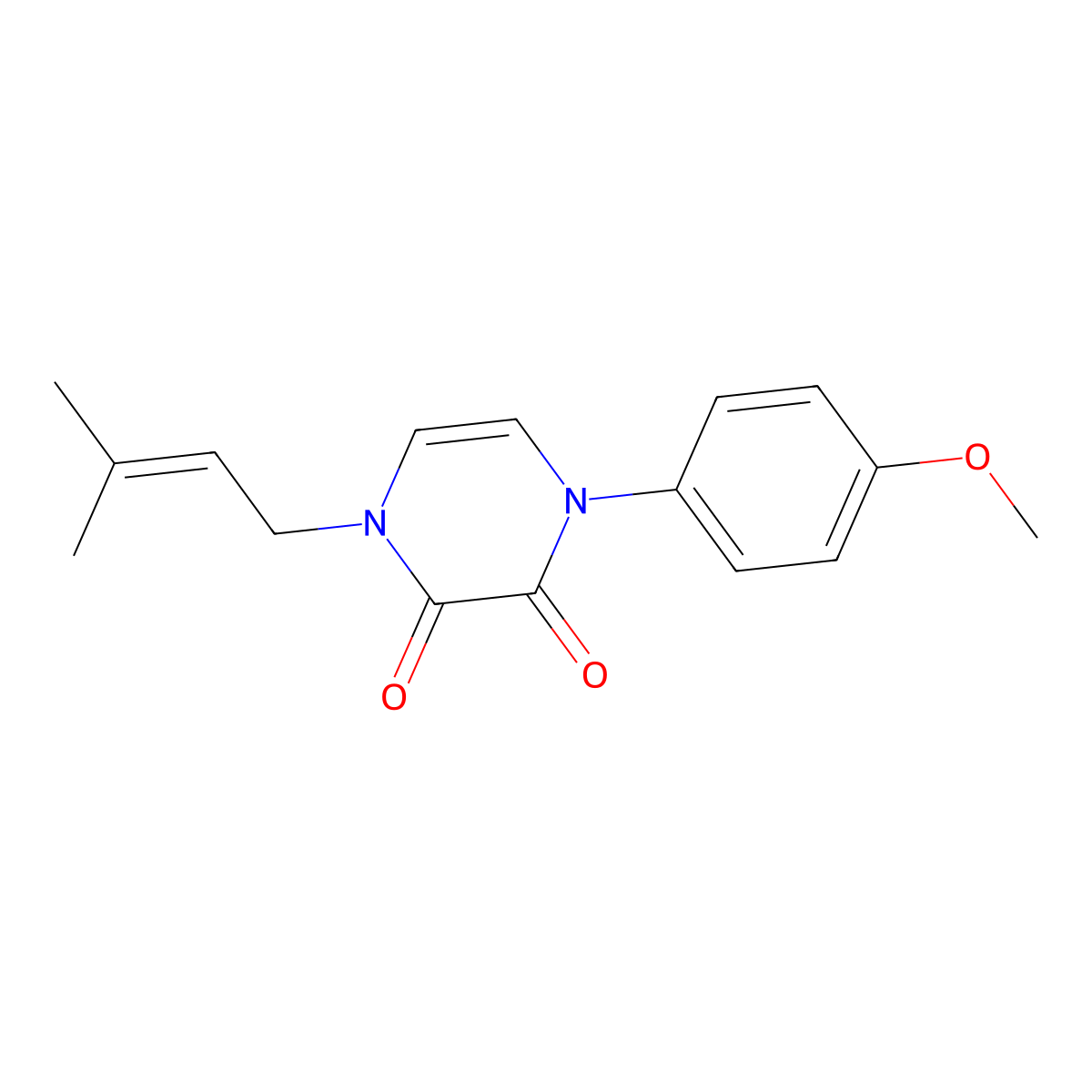 1-(4-Methoxyphenyl)-4-(3-methylbut-2-en-1-yl)-1,2,3,4-tetrahydropyrazine-2,3-dione molecular structure, CAS 2742030-60-8