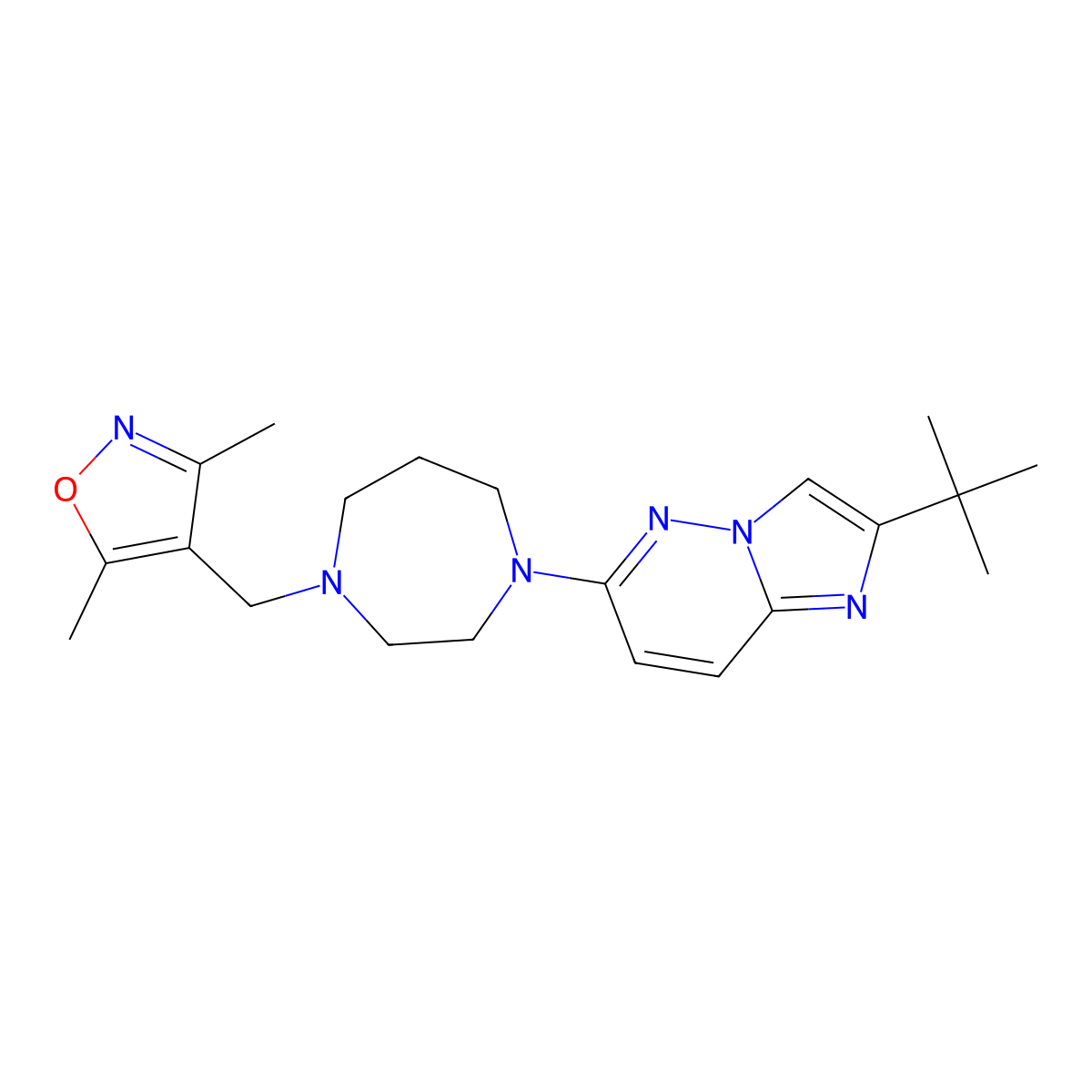 1-{2-Tert-butylimidazo[1,2-b]pyridazin-6-yl}-4-[(3,5-dimethyl-1,2-oxazol-4-yl)methyl]-1,4-diazepane molecular structure, CAS 2742030-62-0