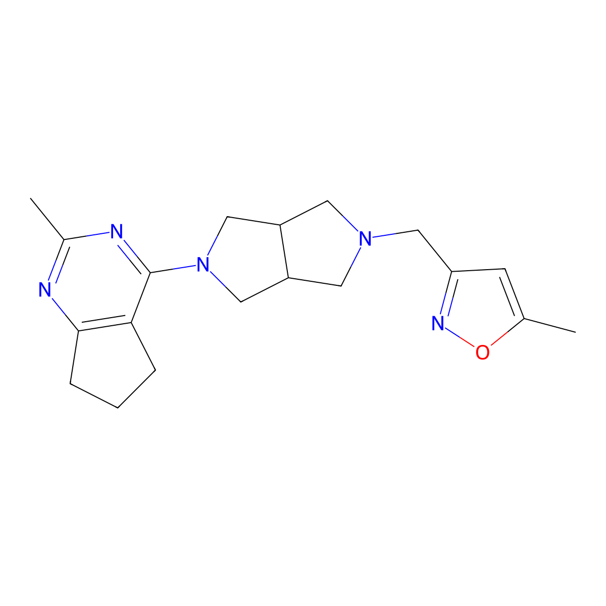 5-methyl-3-[(5-{2-methyl-5H,6H,7H-cyclopenta[d]pyrimidin-4-yl}-octahydropyrrolo[3,4-c]pyrrol-2-yl)methyl]-1,2-oxazole molecular structure, CAS 2742030-63-1