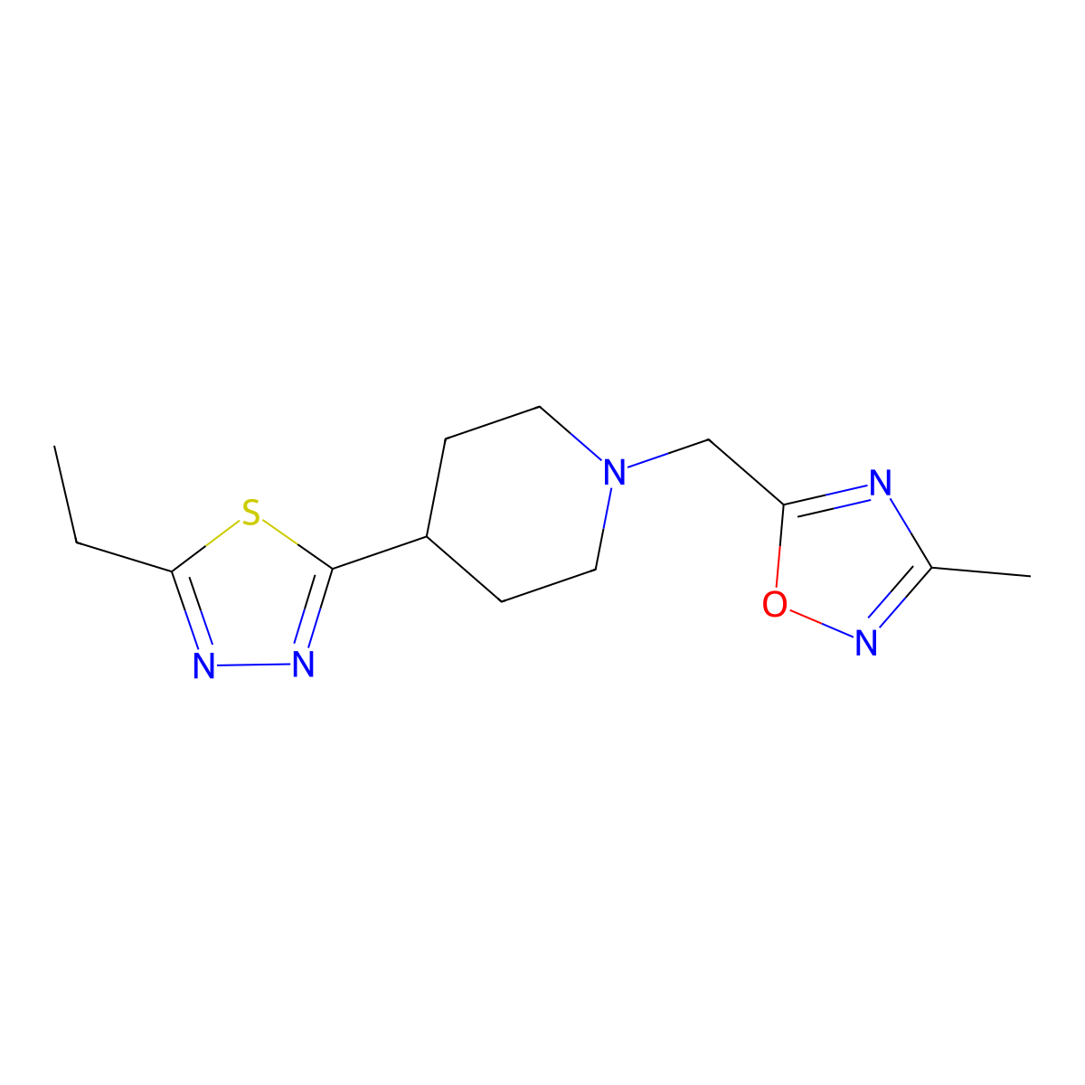 4-(5-Ethyl-1,3,4-thiadiazol-2-yl)-1-[(3-methyl-1,2,4-oxadiazol-5-yl)methyl]piperidine molecular structure, CAS 2742030-65-3
