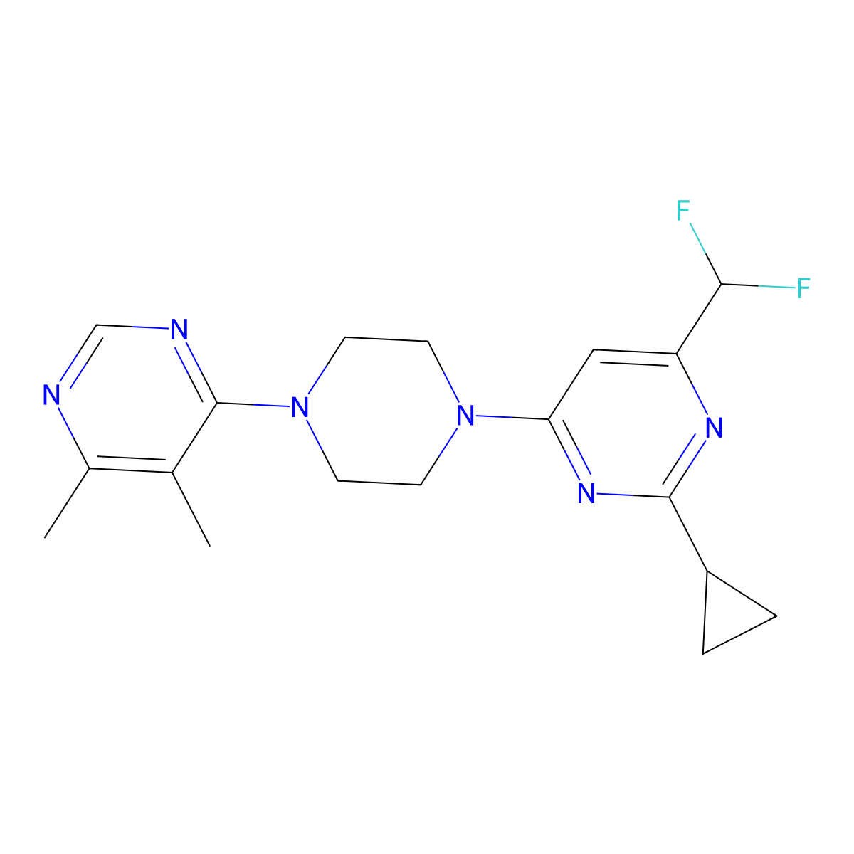 2-Cyclopropyl-4-(difluoromethyl)-6-[4-(5,6-dimethylpyrimidin-4-yl)piperazin-1-yl]pyrimidine molecular structure, CAS 2742030-67-5