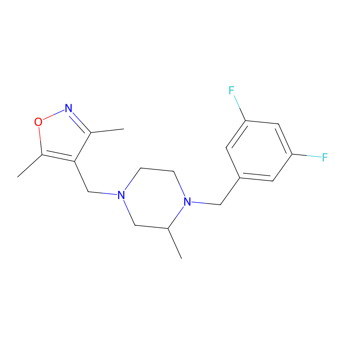 1-[(3,5-Difluorophenyl)methyl]-4-[(3,5-dimethyl-1,2-oxazol-4-yl)methyl]-2-methylpiperazine molecular structure, CAS 2742030-74-4
