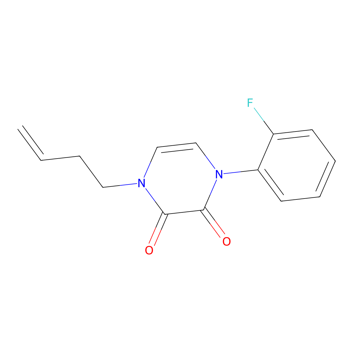 1-(But-3-en-1-yl)-4-(2-fluorophenyl)-1,2,3,4-tetrahydropyrazine-2,3-dione molecular structure, CAS 2742030-76-6