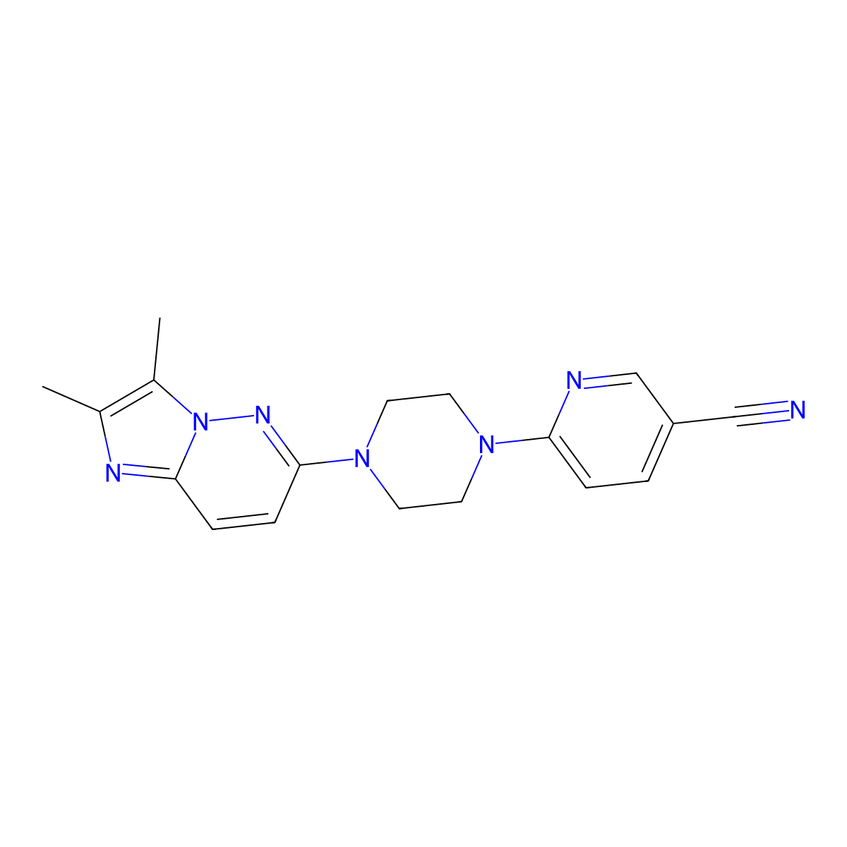 6-(4-{2,3-Dimethylimidazo[1,2-b]pyridazin-6-yl}piperazin-1-yl)pyridine-3-carbonitrile molecular structure, CAS 2742030-80-2