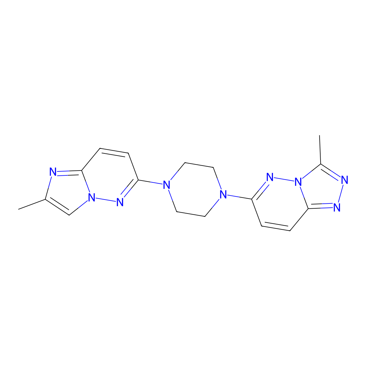 1-{3-Methyl-[1,2,4]triazolo[4,3-b]pyridazin-6-yl}-4-{2-methylimidazo[1,2-b]pyridazin-6-yl}piperazine molecular structure, CAS 2742030-84-6