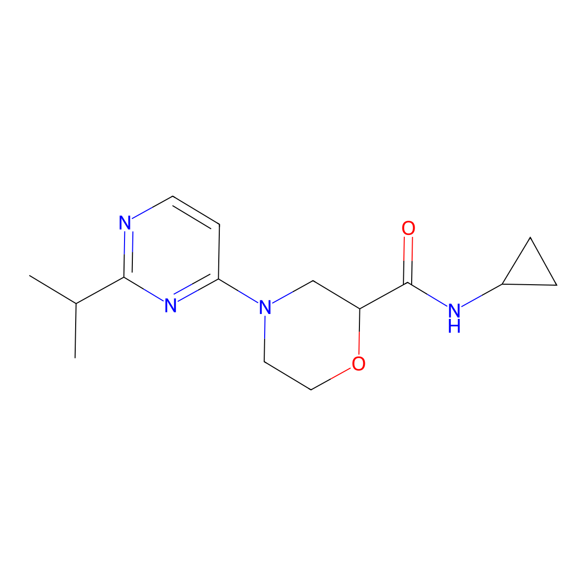 N-cyclopropyl-4-[2-(propan-2-yl)pyrimidin-4-yl]morpholine-2-carboxamide molecular structure, CAS 2742030-85-7