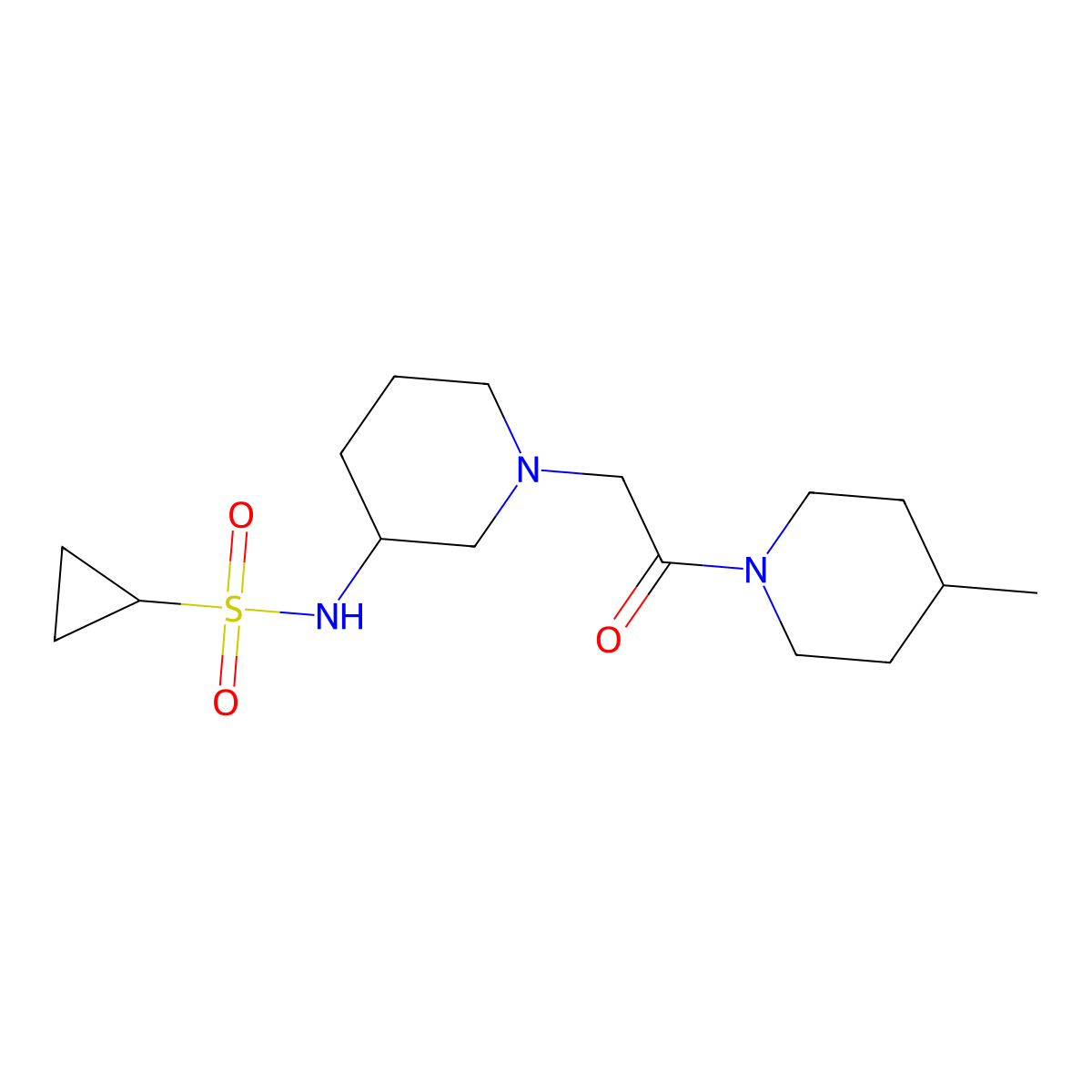 N-{1-[2-(4-methylpiperidin-1-yl)-2-oxoethyl]piperidin-3-yl}cyclopropanesulfonamide molecular structure, CAS 2742030-86-8