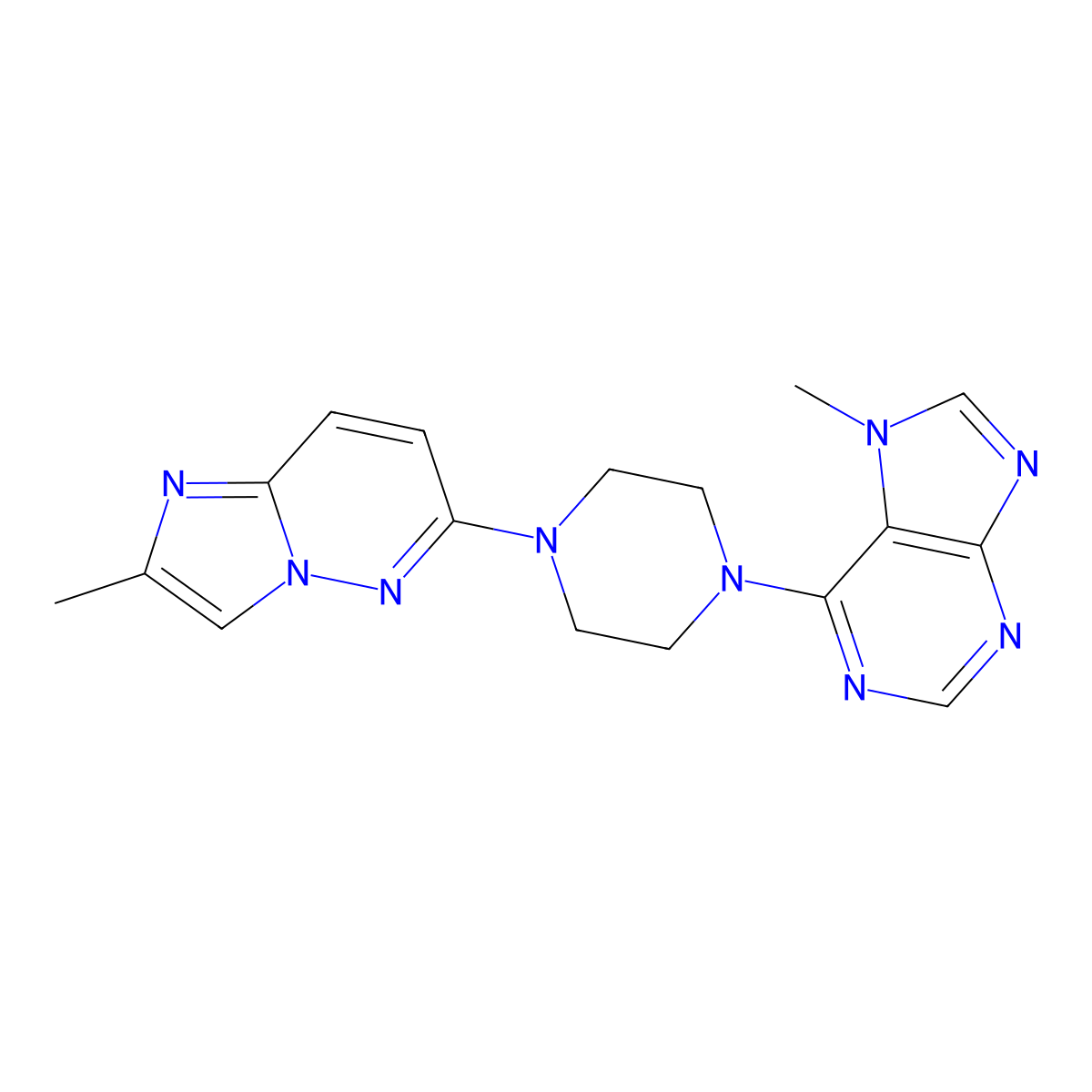 7-methyl-6-(4-{2-methylimidazo[1,2-b]pyridazin-6-yl}piperazin-1-yl)-7H-purine molecular structure, CAS 2742030-90-4