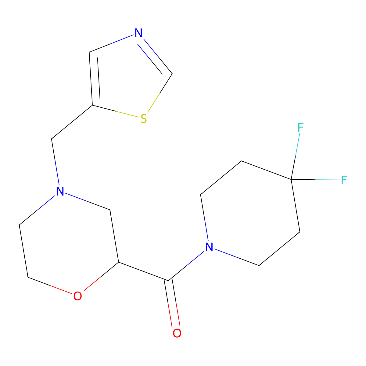 2-(4,4-Difluoropiperidine-1-carbonyl)-4-[(1,3-thiazol-5-yl)methyl]morpholine molecular structure, CAS 2742030-92-6