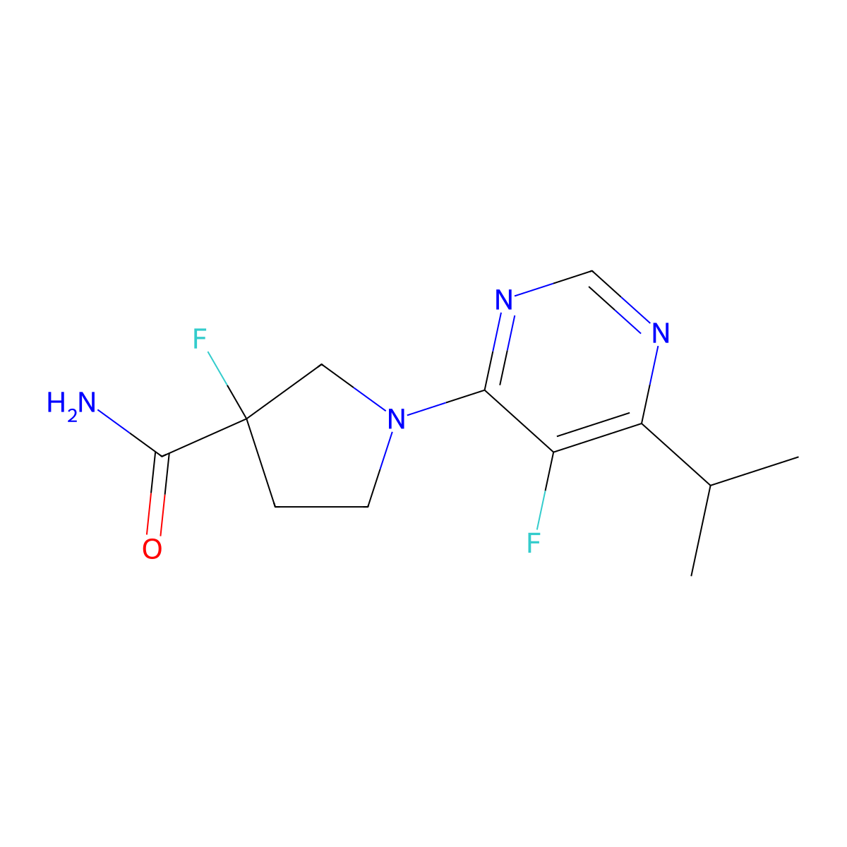 3-Fluoro-1-[5-fluoro-6-(propan-2-yl)pyrimidin-4-yl]pyrrolidine-3-carboxamide molecular structure, CAS 2742030-94-8