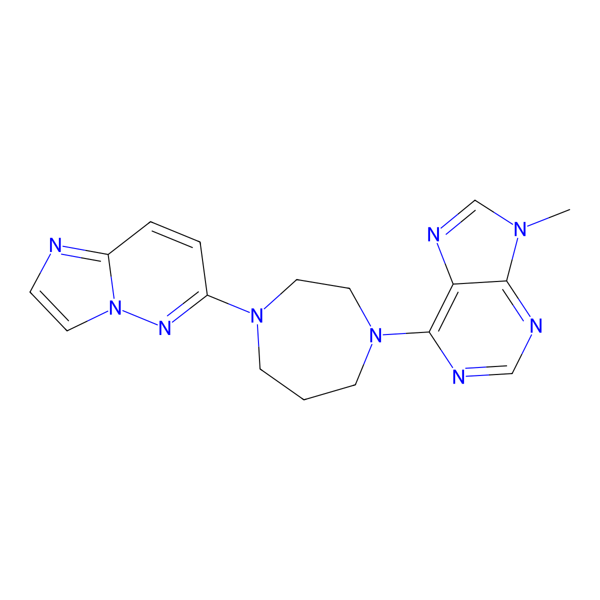 6-(4-{imidazo[1,2-b]pyridazin-6-yl}-1,4-diazepan-1-yl)-9-methyl-9H-purine molecular structure, CAS 2742030-98-2