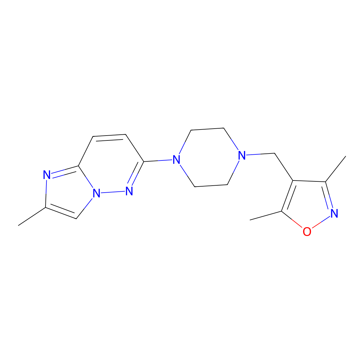 1-[(3,5-Dimethyl-1,2-oxazol-4-yl)methyl]-4-{2-methylimidazo[1,2-b]pyridazin-6-yl}piperazine molecular structure, CAS 2742030-99-3