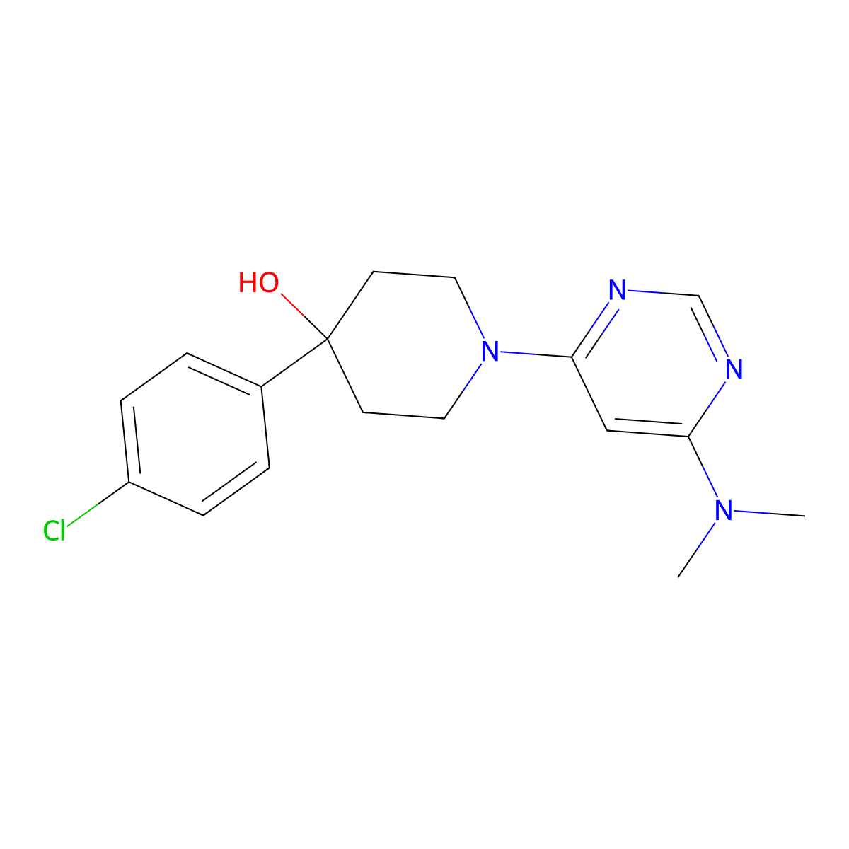 4-(4-Chlorophenyl)-1-[6-(dimethylamino)pyrimidin-4-yl]piperidin-4-ol molecular structure, CAS 2742031-00-9