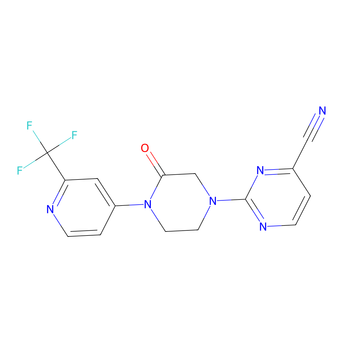 2-[3-Oxo-4-[2-(trifluoromethyl)pyridin-4-yl]piperazin-1-yl]pyrimidine-4-carbonitrile molecular structure, CAS 2742031-04-3