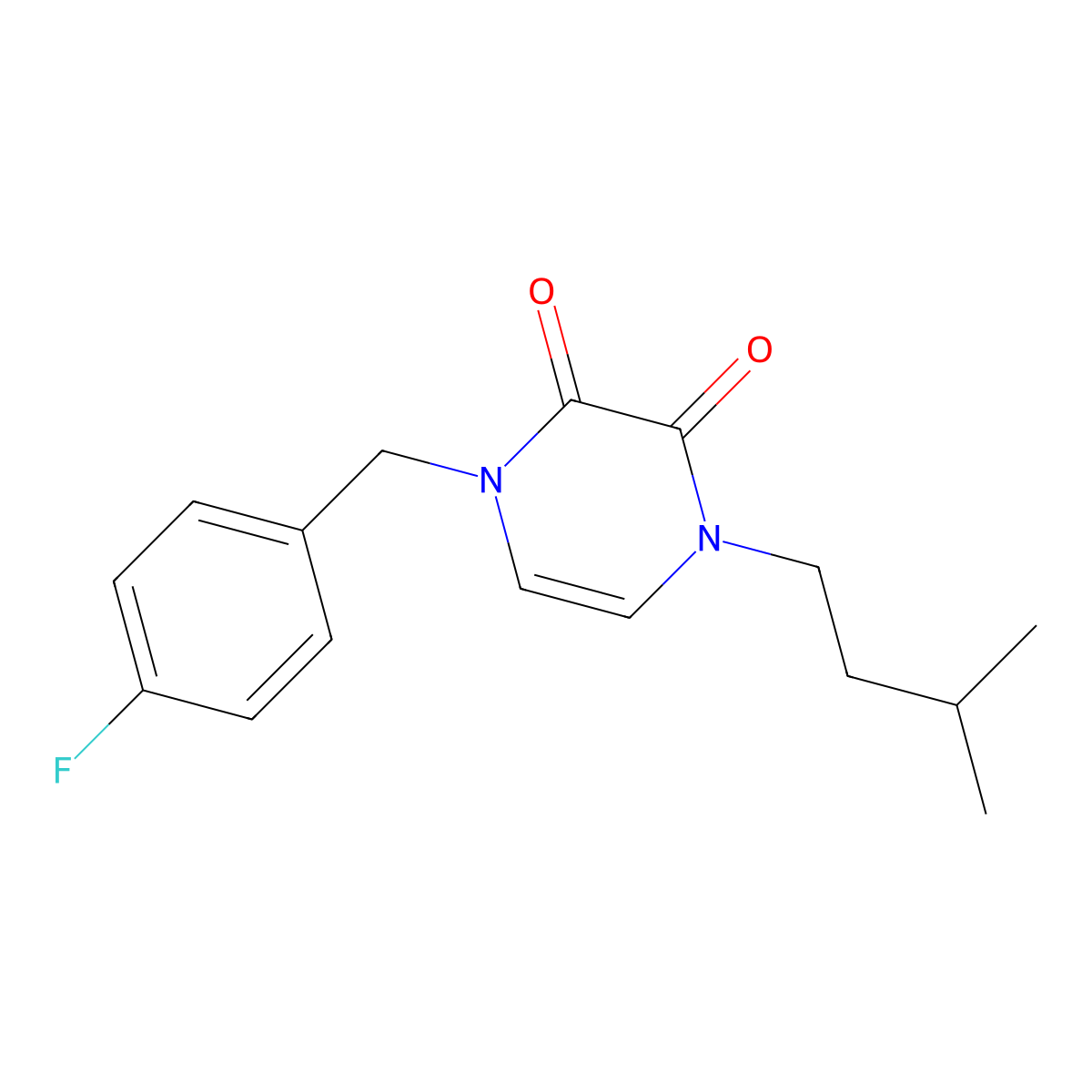 1-[(4-Fluorophenyl)methyl]-4-(3-methylbutyl)-1,2,3,4-tetrahydropyrazine-2,3-dione molecular structure, CAS 2742031-09-8
