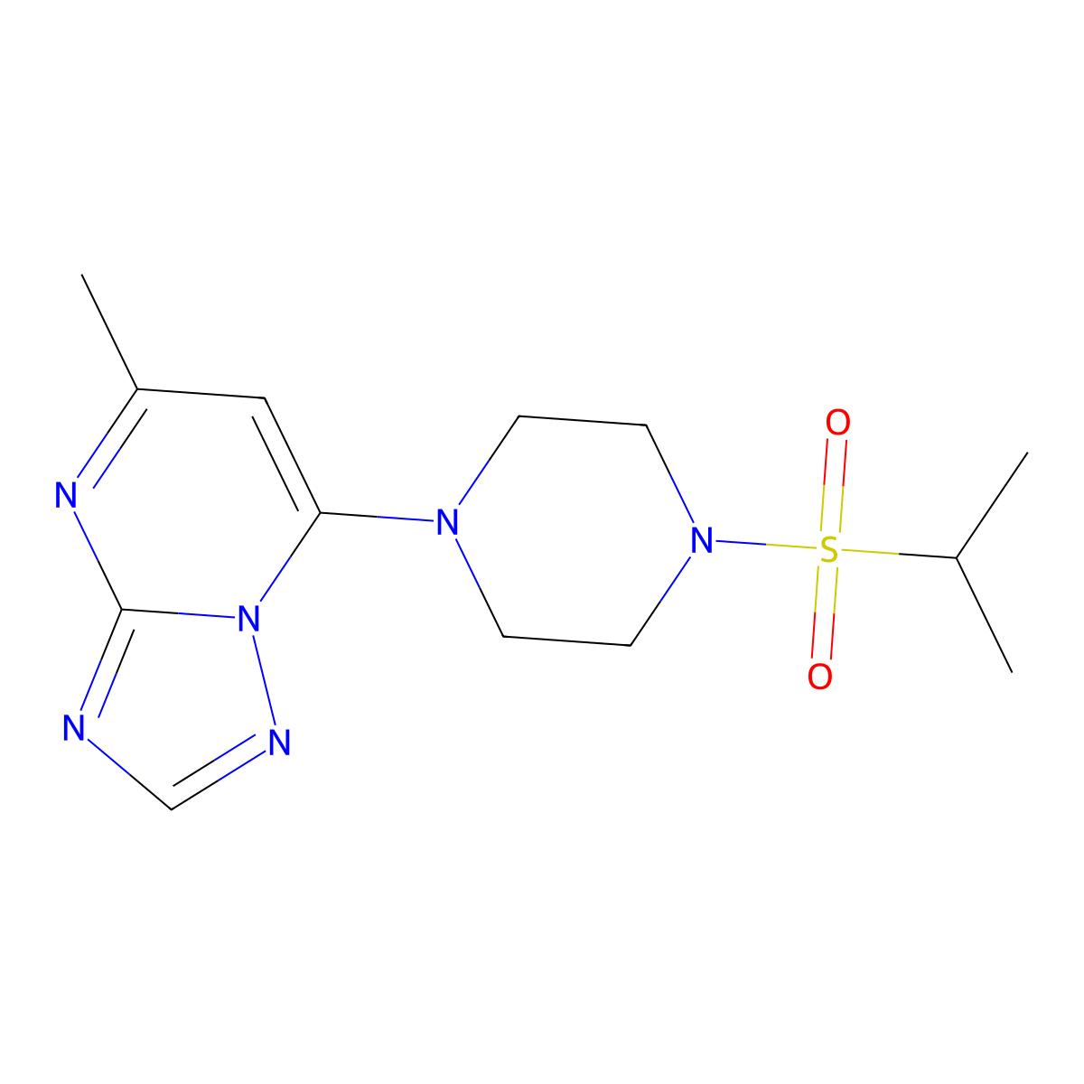 1-{5-Methyl-[1,2,4]triazolo[1,5-a]pyrimidin-7-yl}-4-(propane-2-sulfonyl)piperazine molecular structure, CAS 2742031-12-3