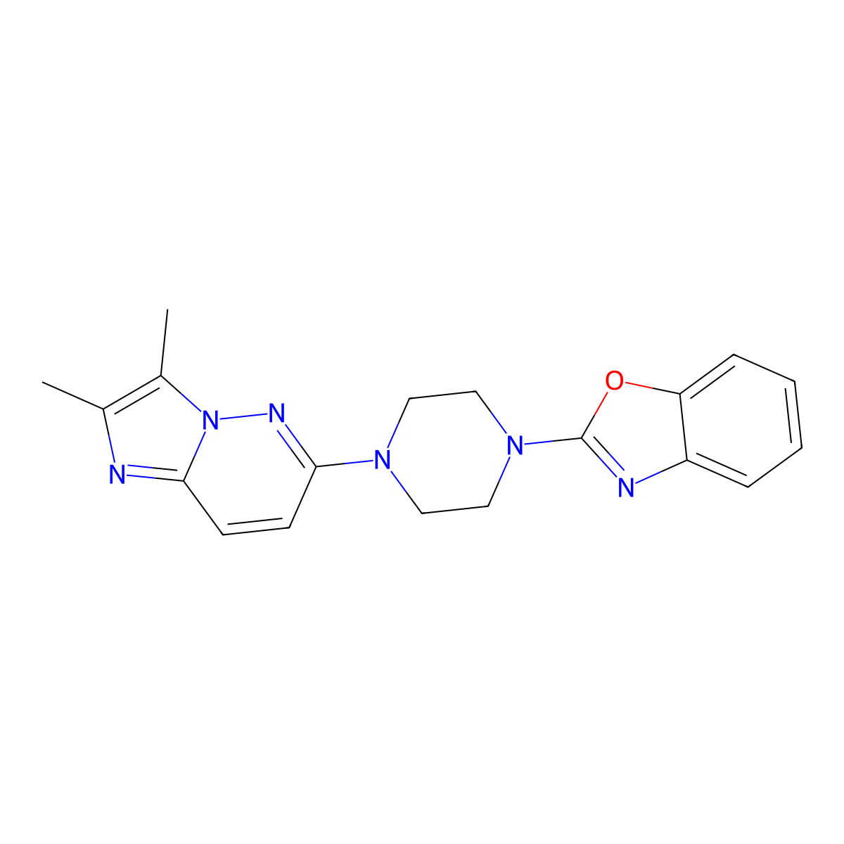 2-(4-{2,3-Dimethylimidazo[1,2-b]pyridazin-6-yl}piperazin-1-yl)-1,3-benzoxazole molecular structure, CAS 2742031-14-5