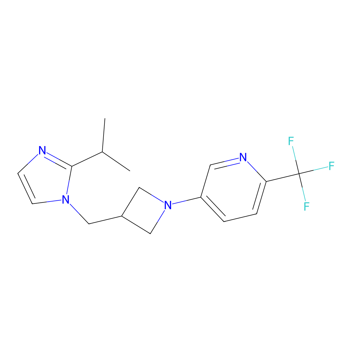 5-(3-{[2-(propan-2-yl)-1H-imidazol-1-yl]methyl}azetidin-1-yl)-2-(trifluoromethyl)pyridine molecular structure, CAS 2742031-15-6