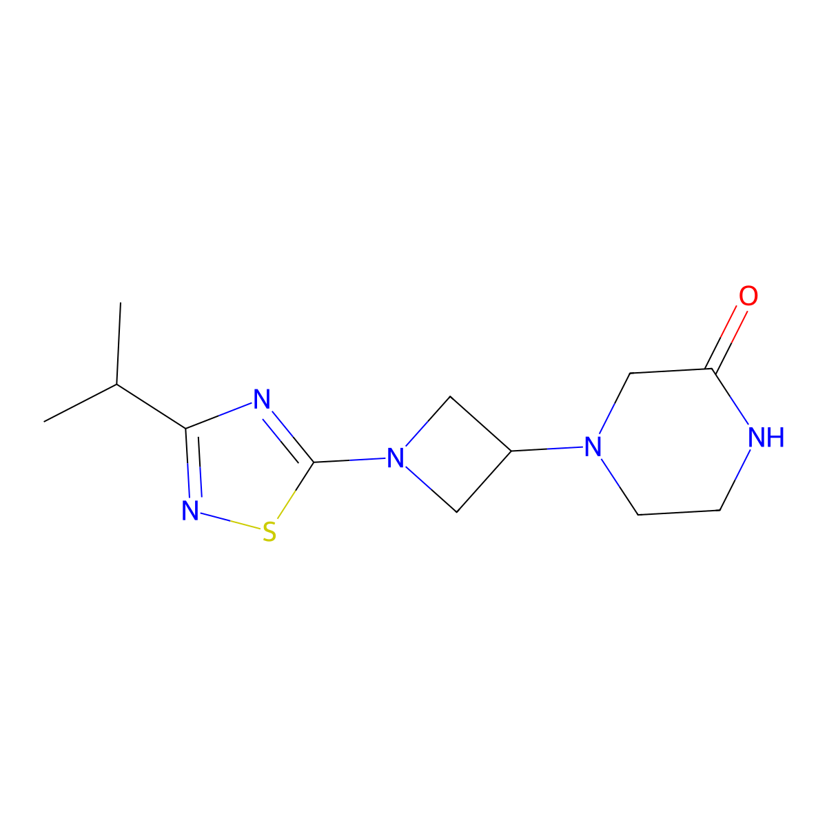 4-{1-[3-(Propan-2-yl)-1,2,4-thiadiazol-5-yl]azetidin-3-yl}piperazin-2-one molecular structure, CAS 2742031-18-9