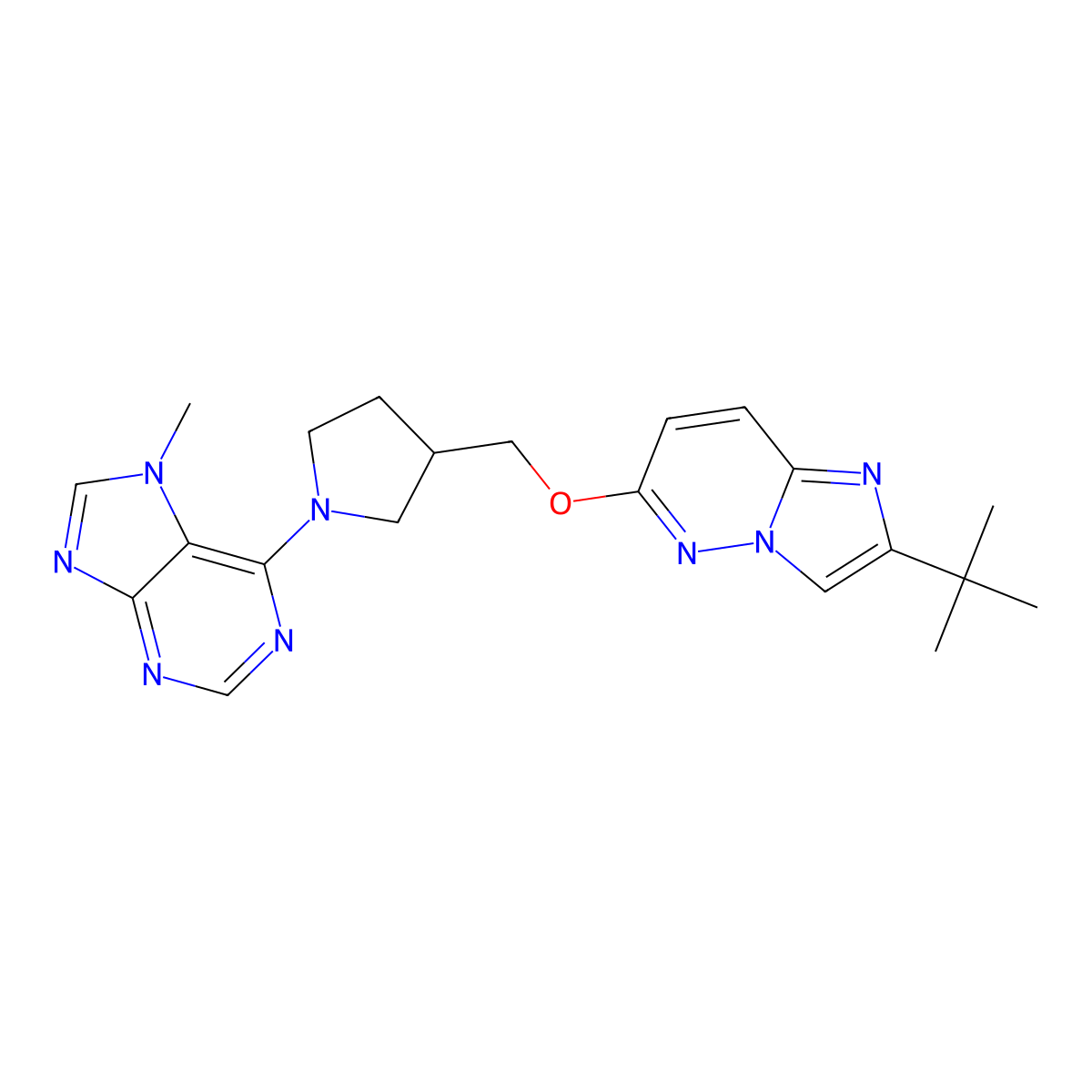 6-{3-[({2-tert-butylimidazo[1,2-b]pyridazin-6-yl}oxy)methyl]pyrrolidin-1-yl}-7-methyl-7H-purine molecular structure, CAS 2742031-20-3