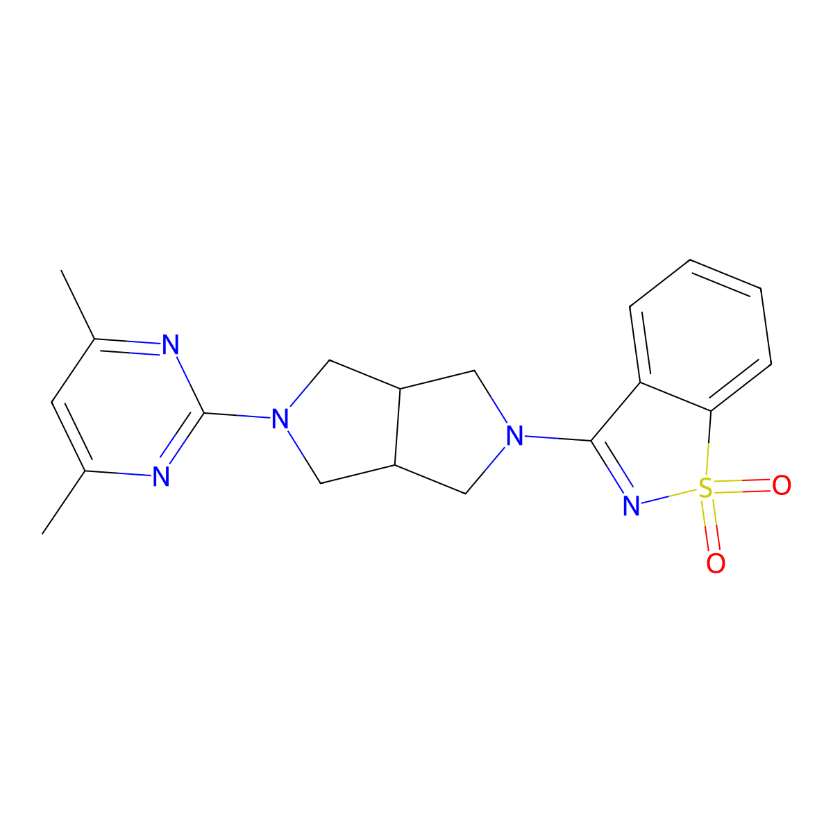 3-[5-(4,6-Dimethylpyrimidin-2-yl)-1,3,3a,4,6,6a-hexahydropyrrolo[3,4-c]pyrrol-2-yl]-1,2-benzothiazole 1,1-dioxide molecular structure, CAS 2742031-26-9