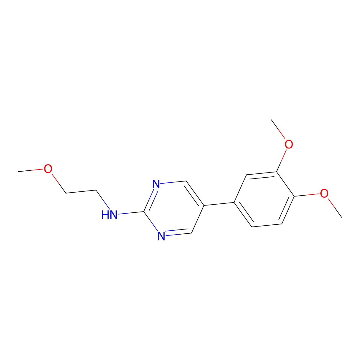 5-(3,4-dimethoxyphenyl)-N-(2-methoxyethyl)pyrimidin-2-amine molecular structure, CAS 2742031-31-6