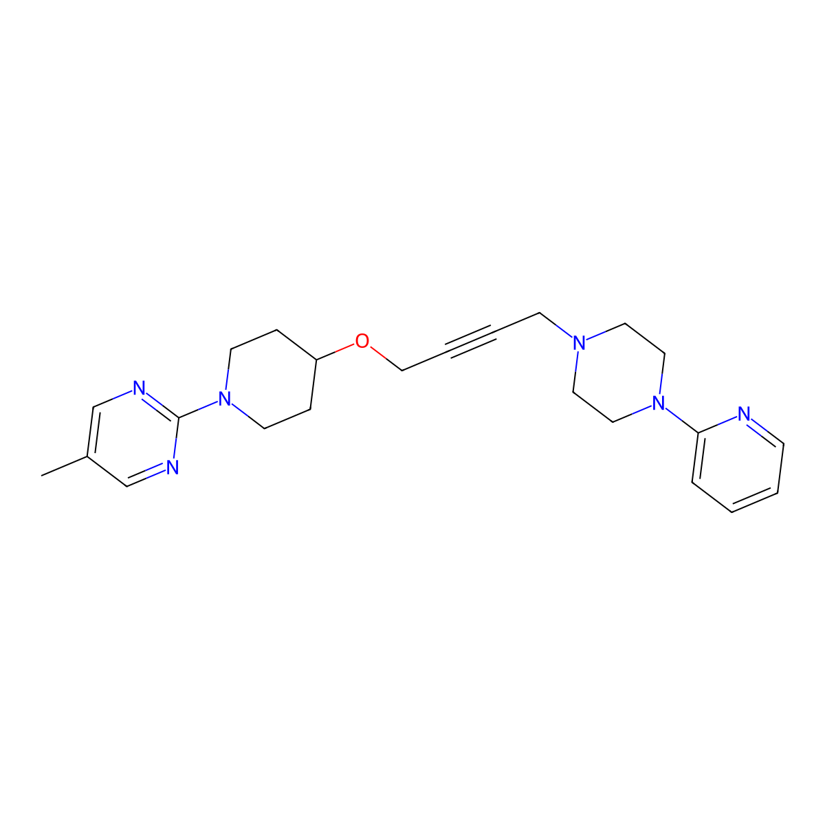5-Methyl-2-[4-({4-[4-(pyridin-2-yl)piperazin-1-yl]but-2-yn-1-yl}oxy)piperidin-1-yl]pyrimidine molecular structure, CAS 2742031-32-7