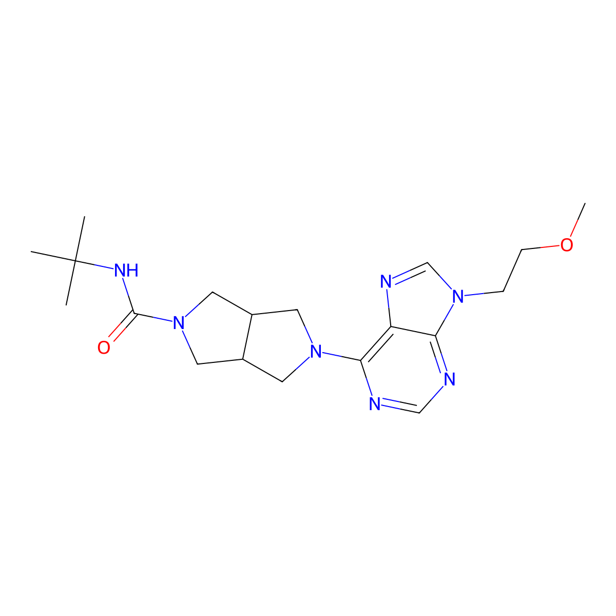 N-tert-butyl-5-[9-(2-methoxyethyl)-9H-purin-6-yl]-octahydropyrrolo[3,4-c]pyrrole-2-carboxamide molecular structure, CAS 2742031-35-0