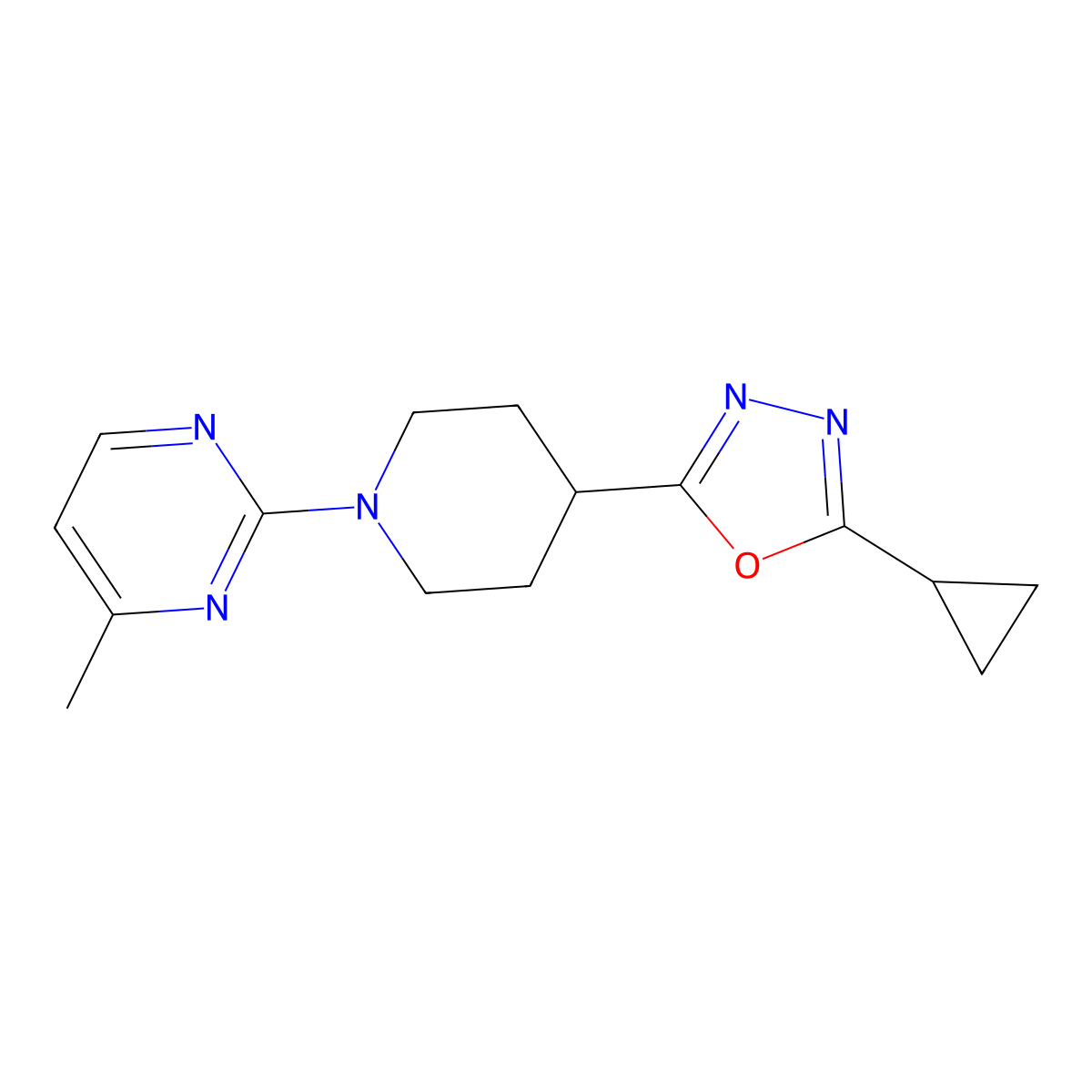 2-[4-(5-Cyclopropyl-1,3,4-oxadiazol-2-yl)piperidin-1-yl]-4-methylpyrimidine molecular structure, CAS 2742031-36-1