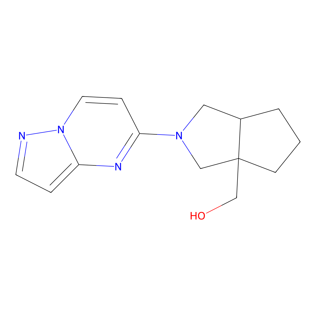 (2-{Pyrazolo[1,5-a]pyrimidin-5-yl}-octahydrocyclopenta[c]pyrrol-3a-yl)methanol molecular structure, CAS 2742031-38-3