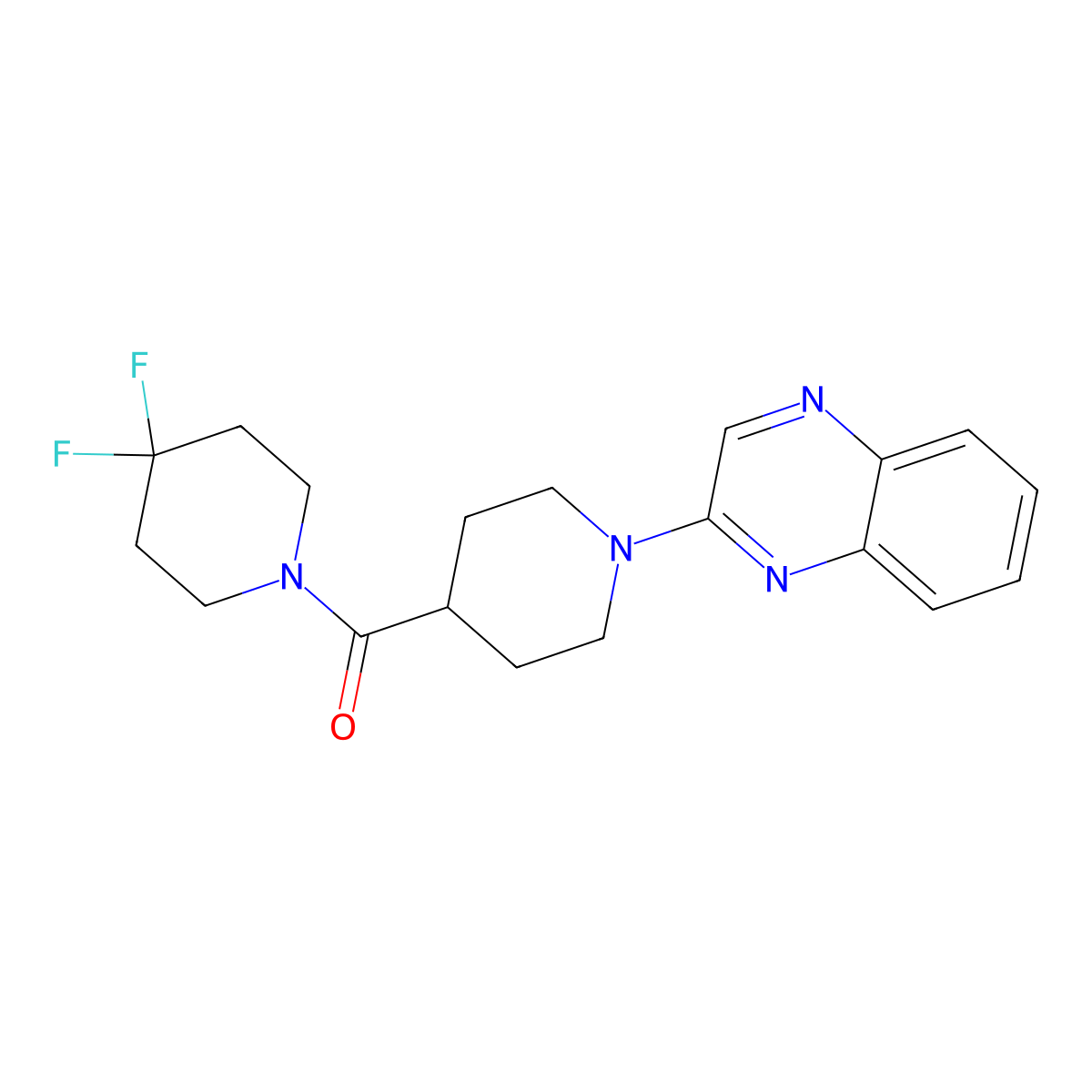 2-[4-(4,4-Difluoropiperidine-1-carbonyl)piperidin-1-yl]quinoxaline molecular structure, CAS 2742031-42-9
