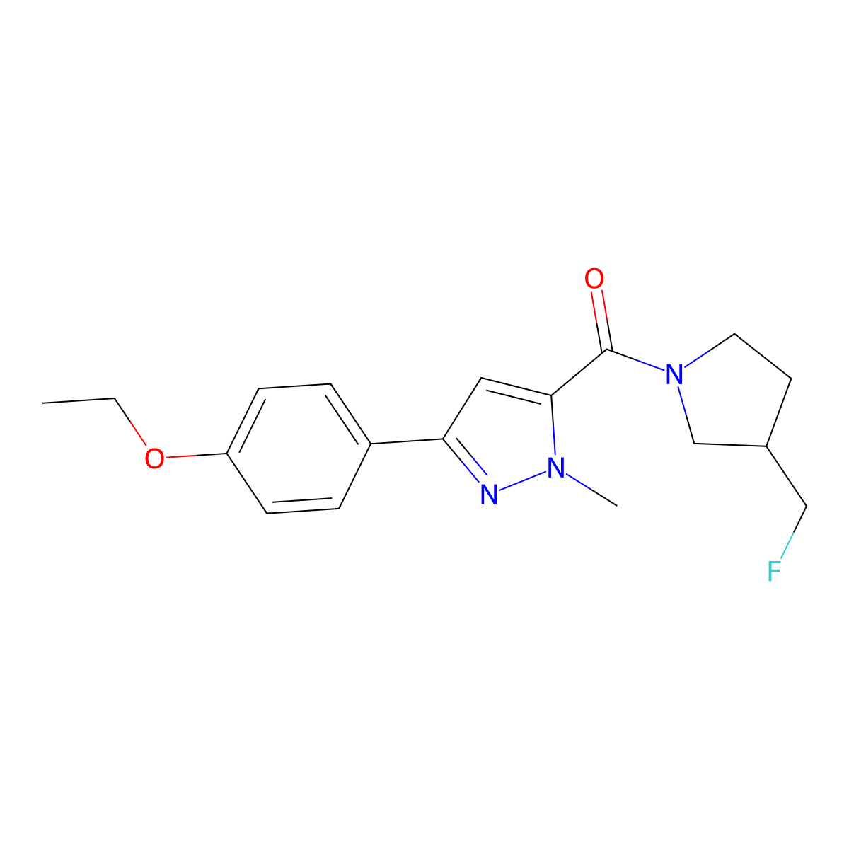 3-(4-ethoxyphenyl)-5-[3-(fluoromethyl)pyrrolidine-1-carbonyl]-1-methyl-1H-pyrazole molecular structure, CAS 2742031-43-0