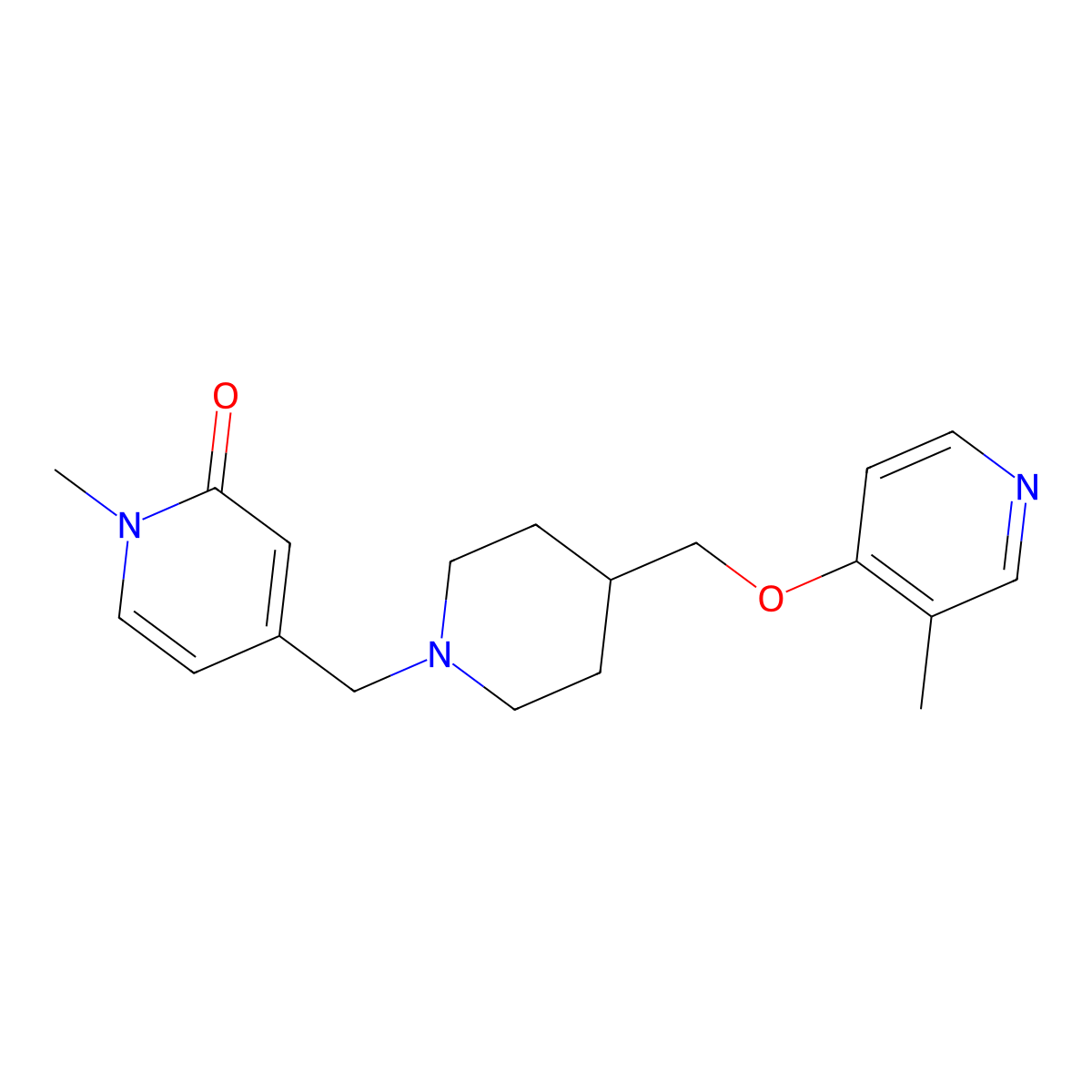 1-Methyl-4-[(4-{[(3-methylpyridin-4-yl)oxy]methyl}piperidin-1-yl)methyl]-1,2-dihydropyridin-2-one molecular structure, CAS 2742031-44-1
