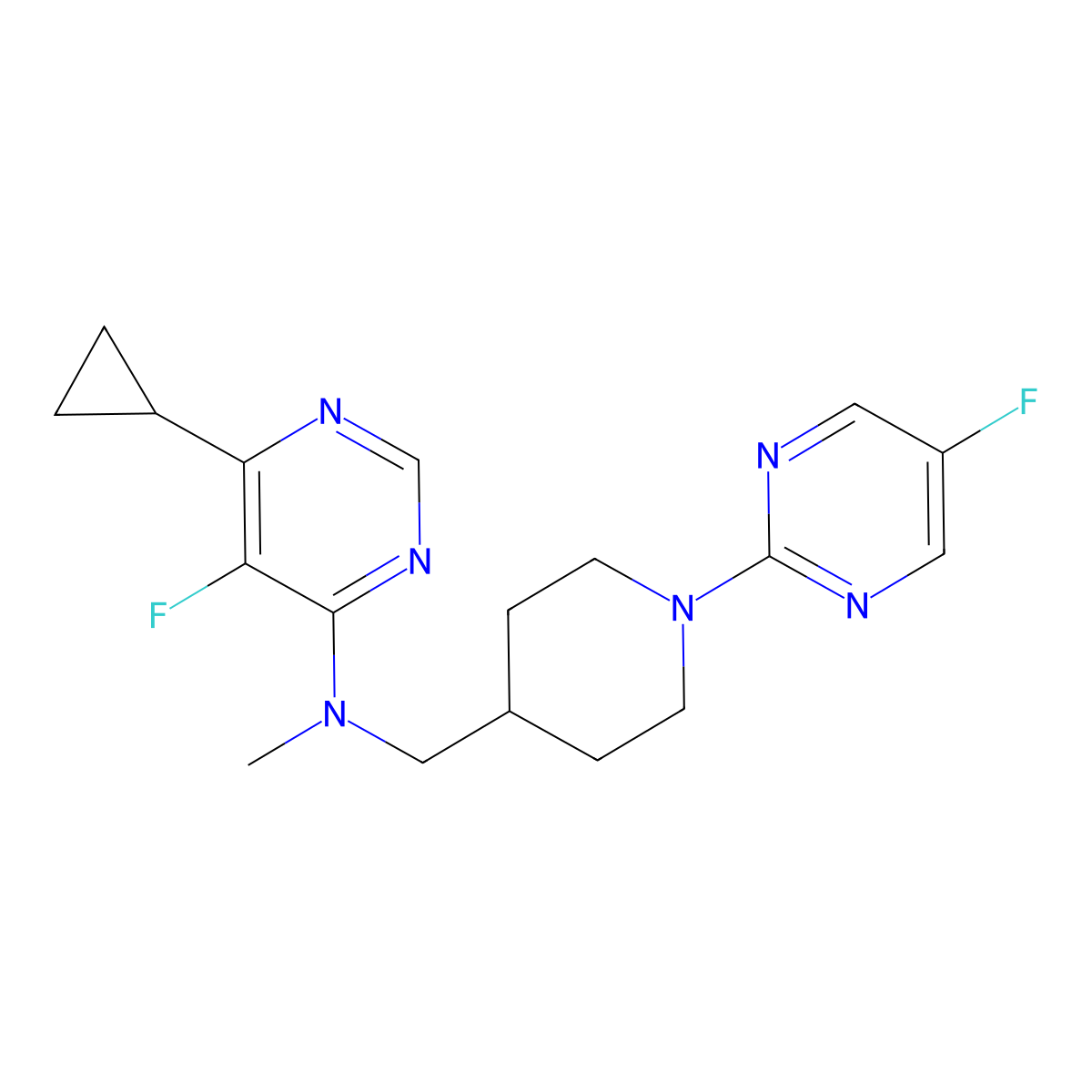 6-cyclopropyl-5-fluoro-N-{[1-(5-fluoropyrimidin-2-yl)piperidin-4-yl]methyl}-N-methylpyrimidin-4-amine molecular structure, CAS 2742031-49-6