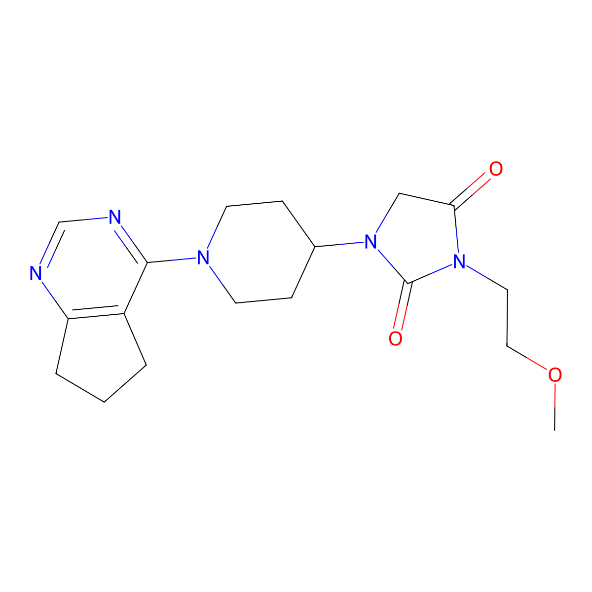 1-(1-{5H,6H,7H-cyclopenta[d]pyrimidin-4-yl}piperidin-4-yl)-3-(2-methoxyethyl)imidazolidine-2,4-dione molecular structure, CAS 2742031-51-0