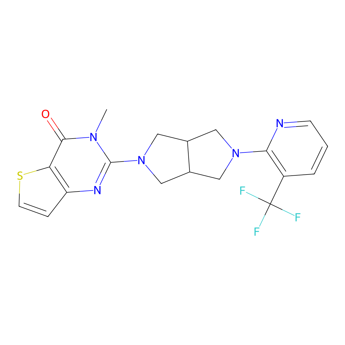 3-methyl-2-{5-[3-(trifluoromethyl)pyridin-2-yl]-octahydropyrrolo[3,4-c]pyrrol-2-yl}-3H,4H-thieno[3,2-d]pyrimidin-4-one molecular structure, CAS 2742031-52-1