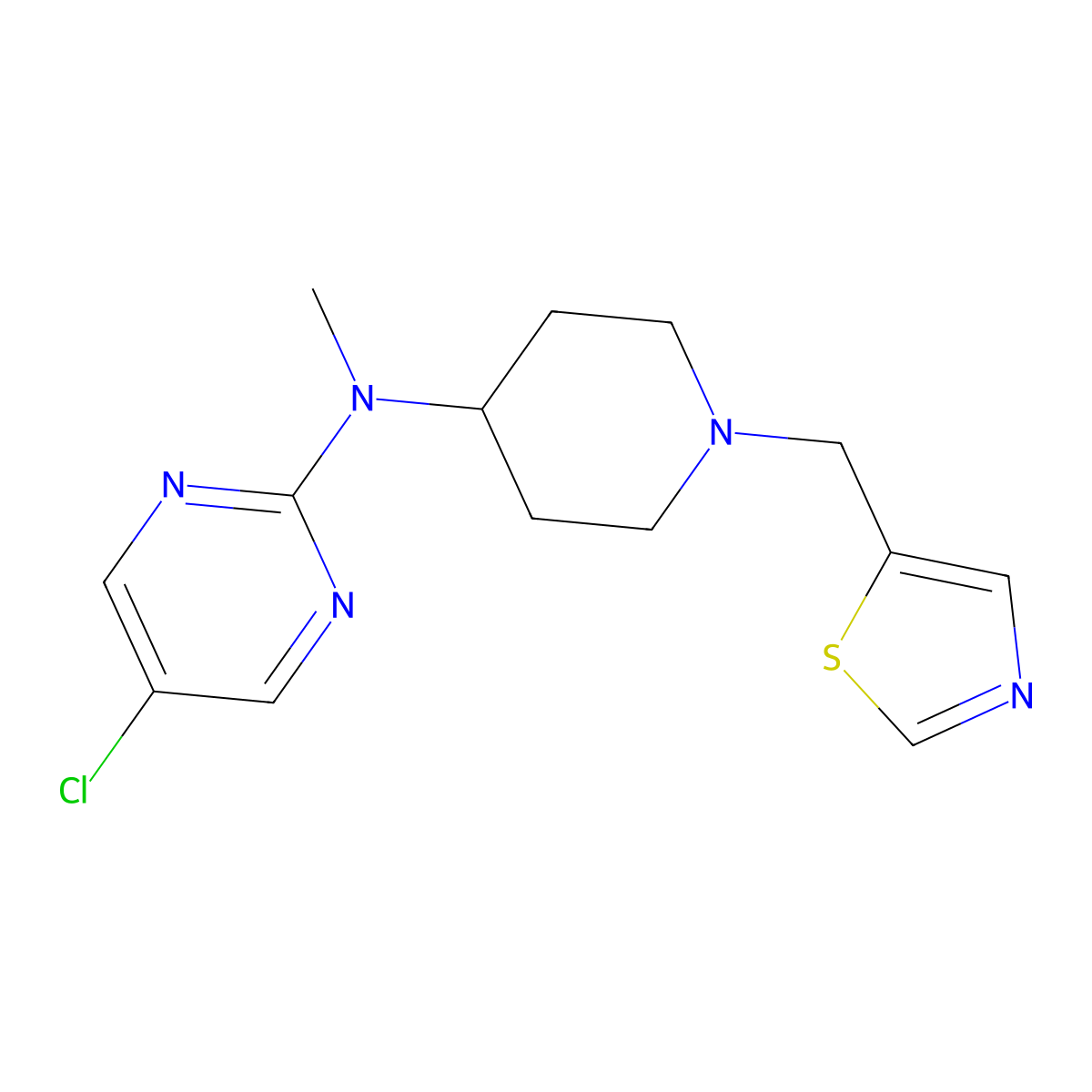 5-chloro-N-methyl-N-{1-[(1,3-thiazol-5-yl)methyl]piperidin-4-yl}pyrimidin-2-amine molecular structure, CAS 2742031-62-3