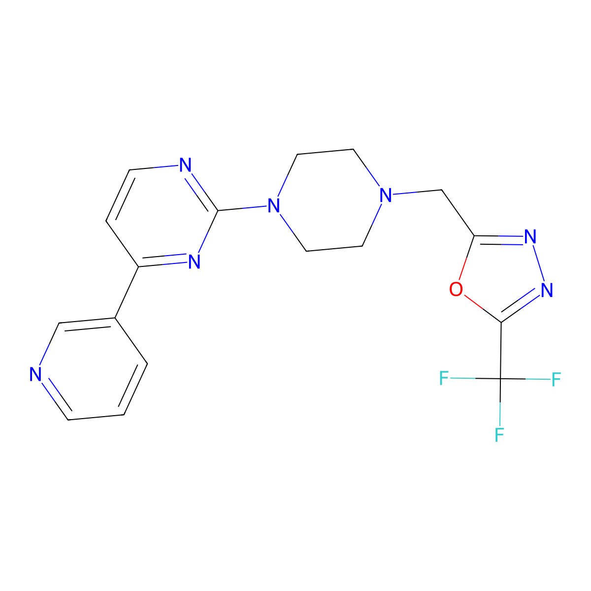 4-(Pyridin-3-yl)-2-(4-{[5-(trifluoromethyl)-1,3,4-oxadiazol-2-yl]methyl}piperazin-1-yl)pyrimidine molecular structure, CAS 2742031-63-4
