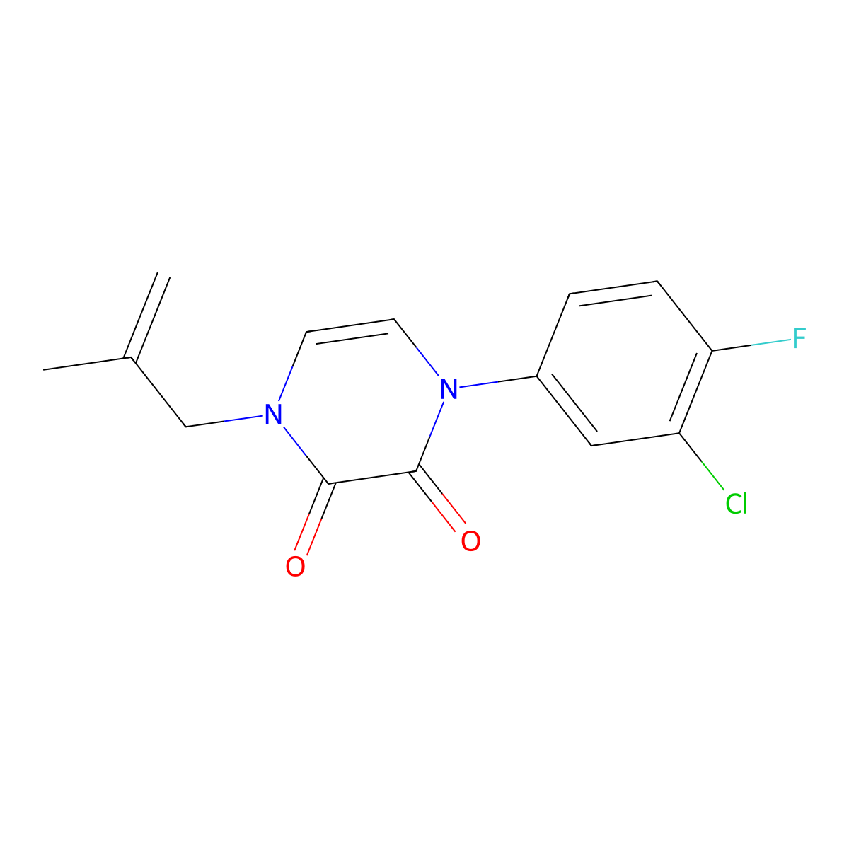 1-(3-Chloro-4-fluorophenyl)-4-(2-methylprop-2-en-1-yl)-1,2,3,4-tetrahydropyrazine-2,3-dione molecular structure, CAS 2742031-66-7
