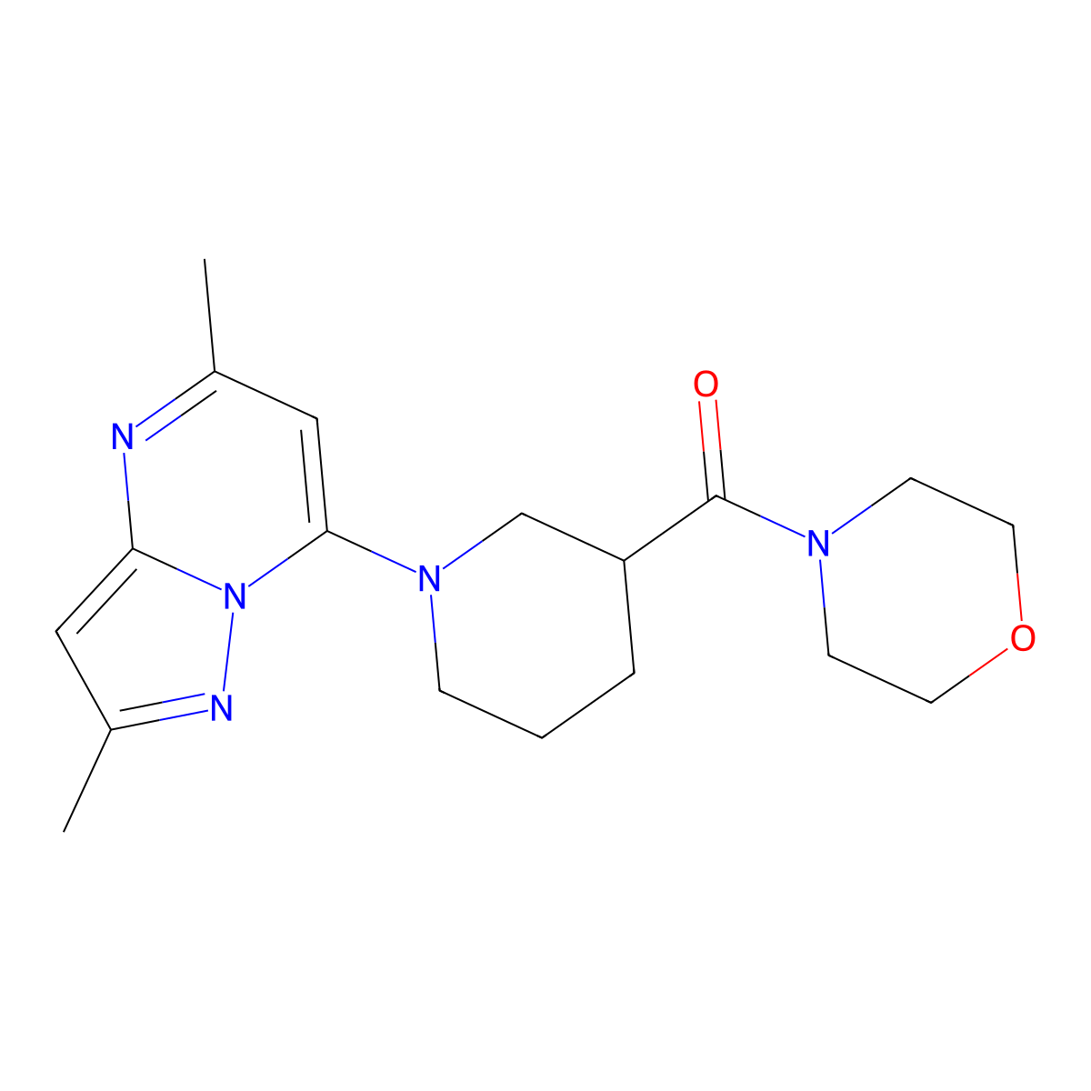 4-(1-{2,5-Dimethylpyrazolo[1,5-a]pyrimidin-7-yl}piperidine-3-carbonyl)morpholine molecular structure, CAS 2742031-69-0