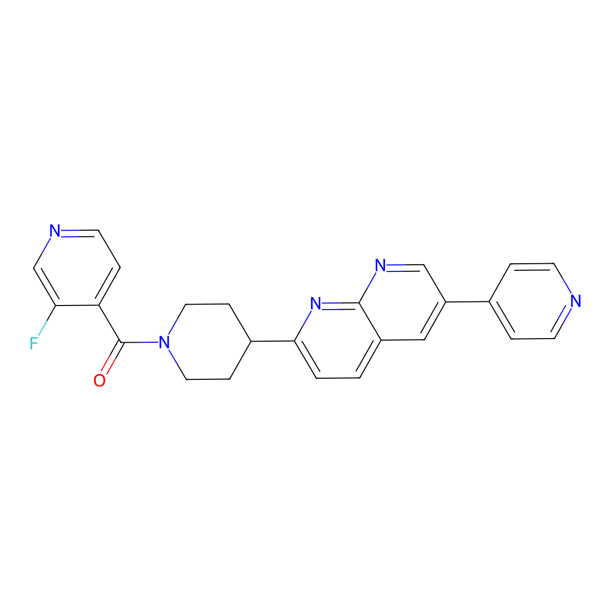 2-[1-(3-Fluoropyridine-4-carbonyl)piperidin-4-yl]-6-(pyridin-4-yl)-1,8-naphthyridine molecular structure, CAS 2742031-73-6
