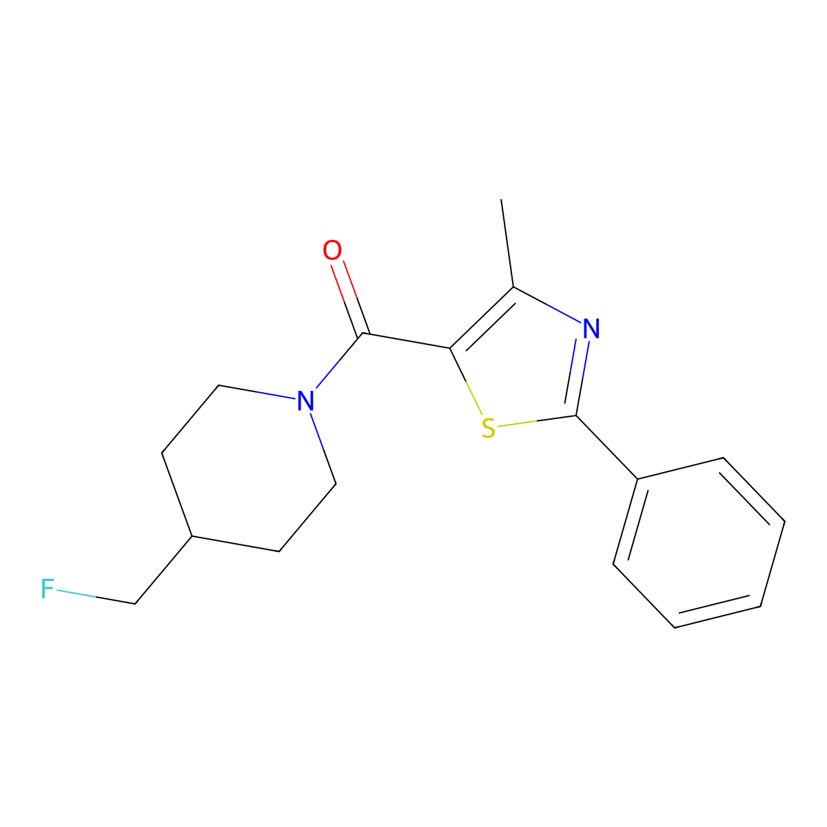 4-(Fluoromethyl)-1-(4-methyl-2-phenyl-1,3-thiazole-5-carbonyl)piperidine molecular structure, CAS 2742031-76-9