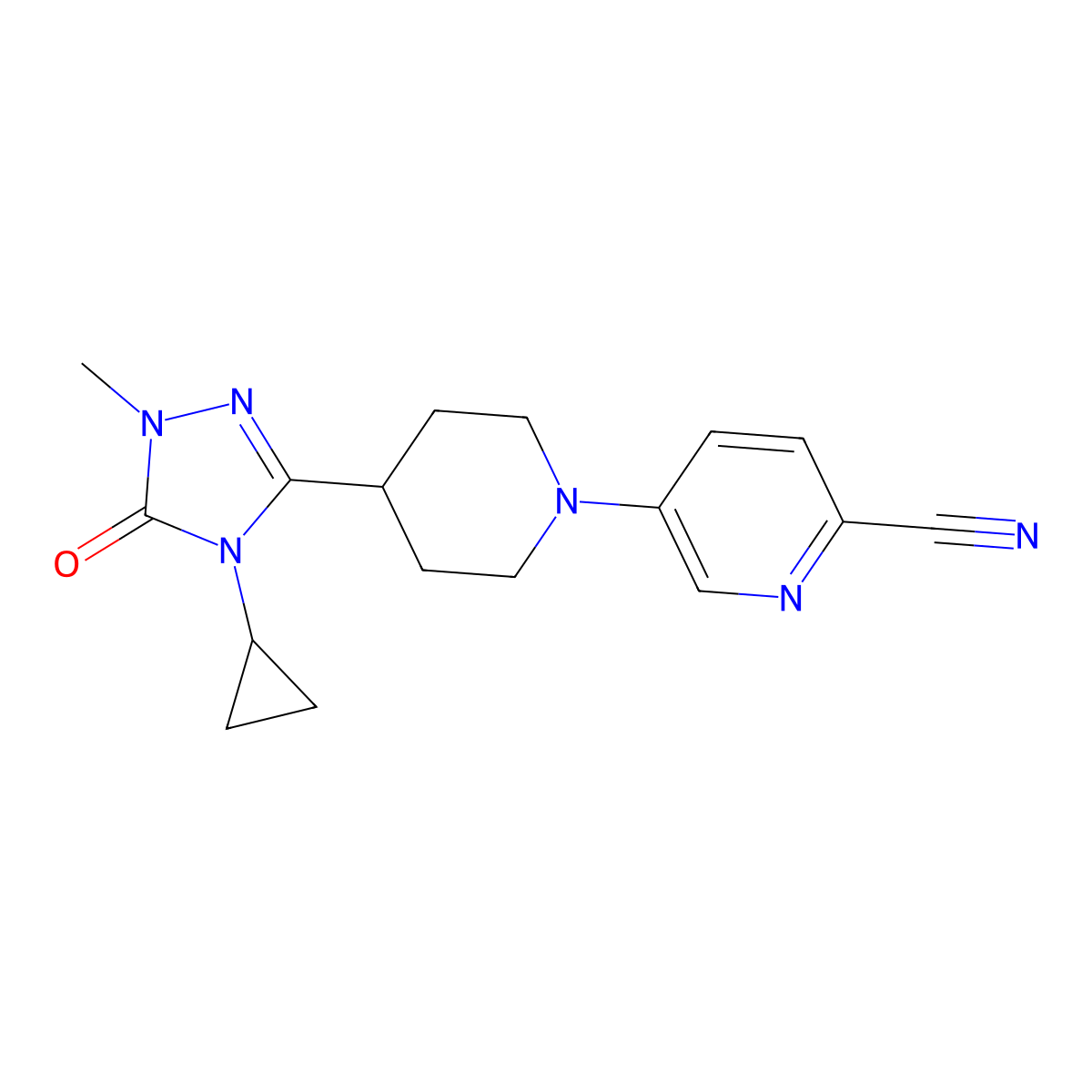 5-[4-(4-cyclopropyl-1-methyl-5-oxo-4,5-dihydro-1H-1,2,4-triazol-3-yl)piperidin-1-yl]pyridine-2-carbonitrile molecular structure, CAS 2742031-77-0