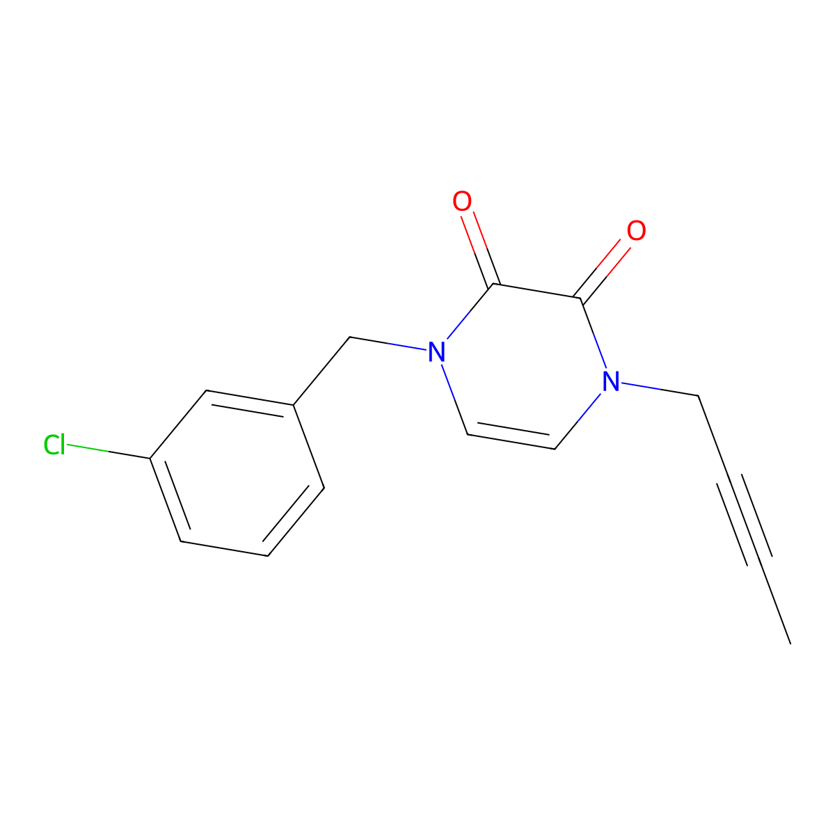 1-(But-2-yn-1-yl)-4-[(3-chlorophenyl)methyl]-1,2,3,4-tetrahydropyrazine-2,3-dione molecular structure, CAS 2742031-78-1